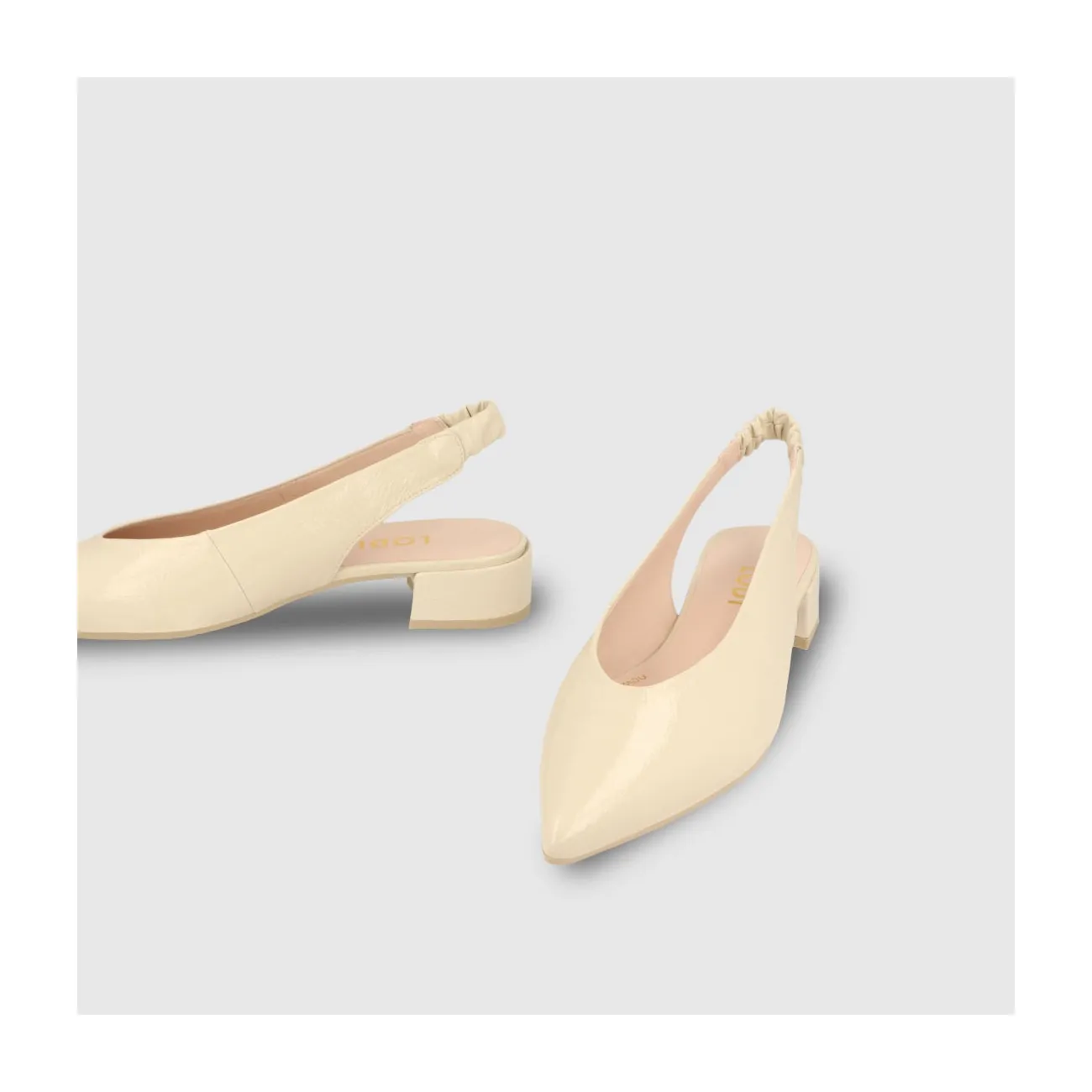 Ballerines à talon en cuir verni beige, chaussures pour femmes LODI en ligne.