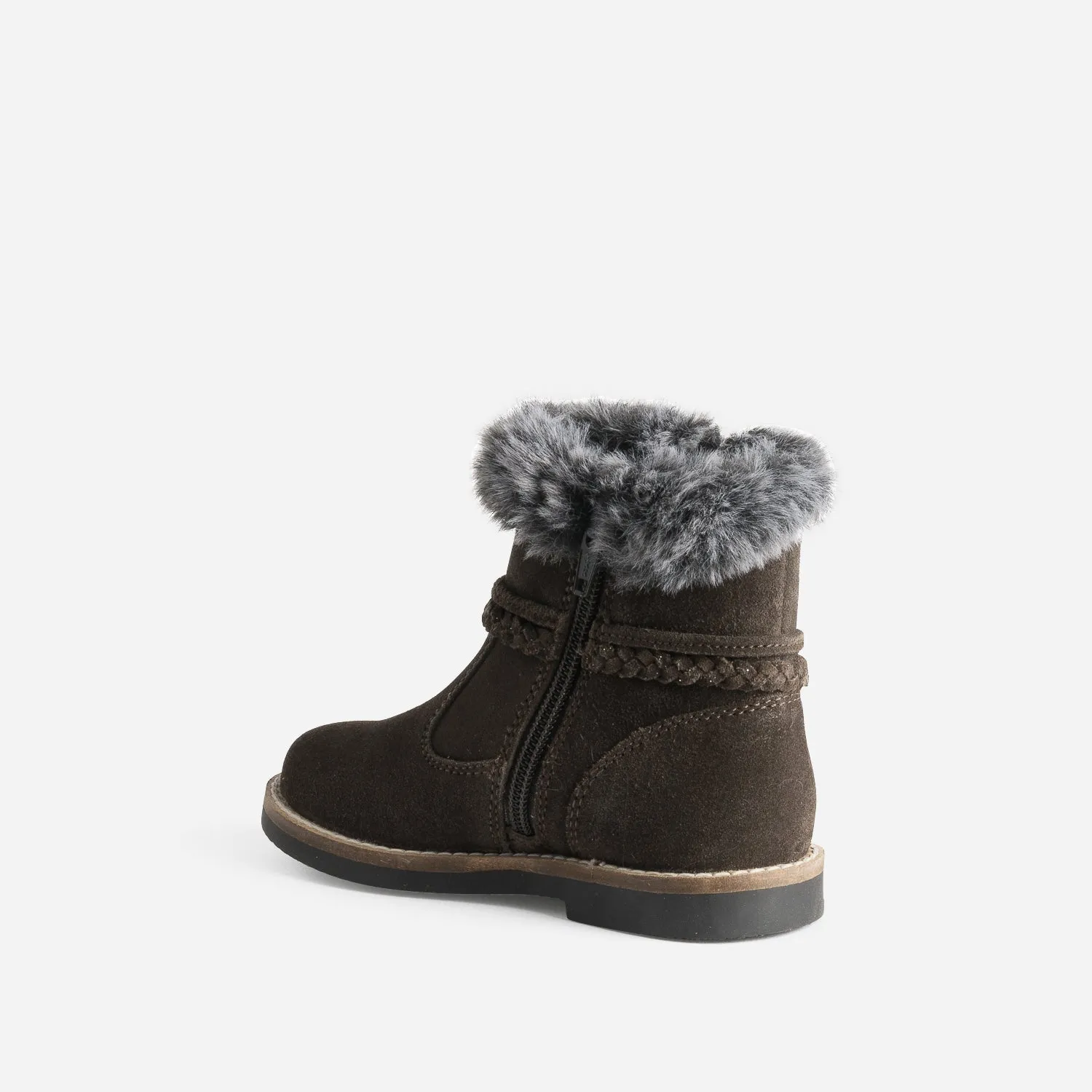 Boots BUGGY marron en cuir velours bord fourré - Boots Enfant | ERAM