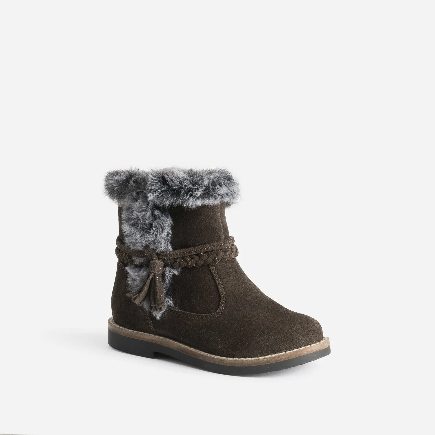 Boots BUGGY marron en cuir velours bord fourré - Boots Enfant | ERAM