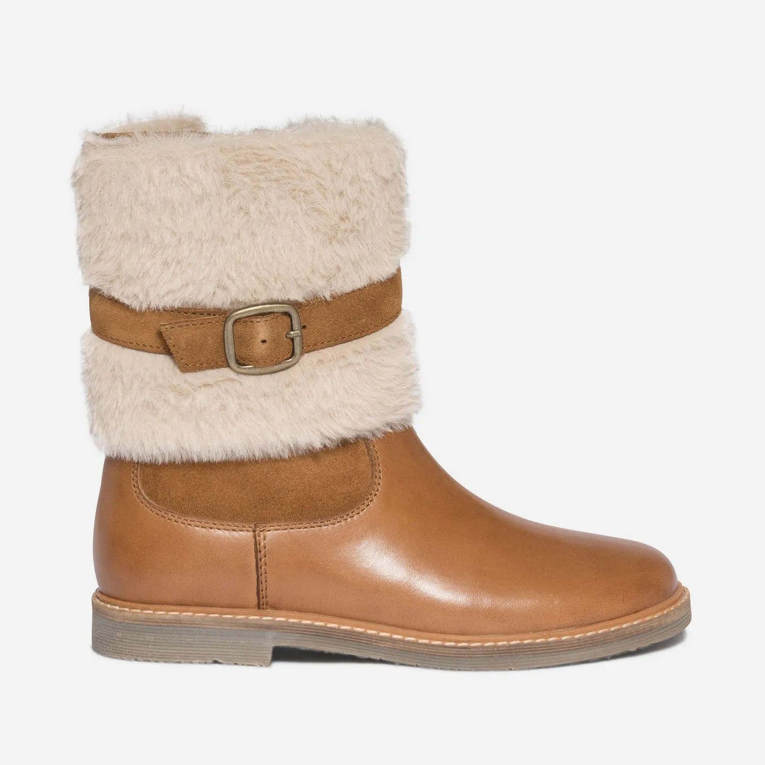 Boots camel en cuir avec empiècement amovible - Boots Enfant | ERAM