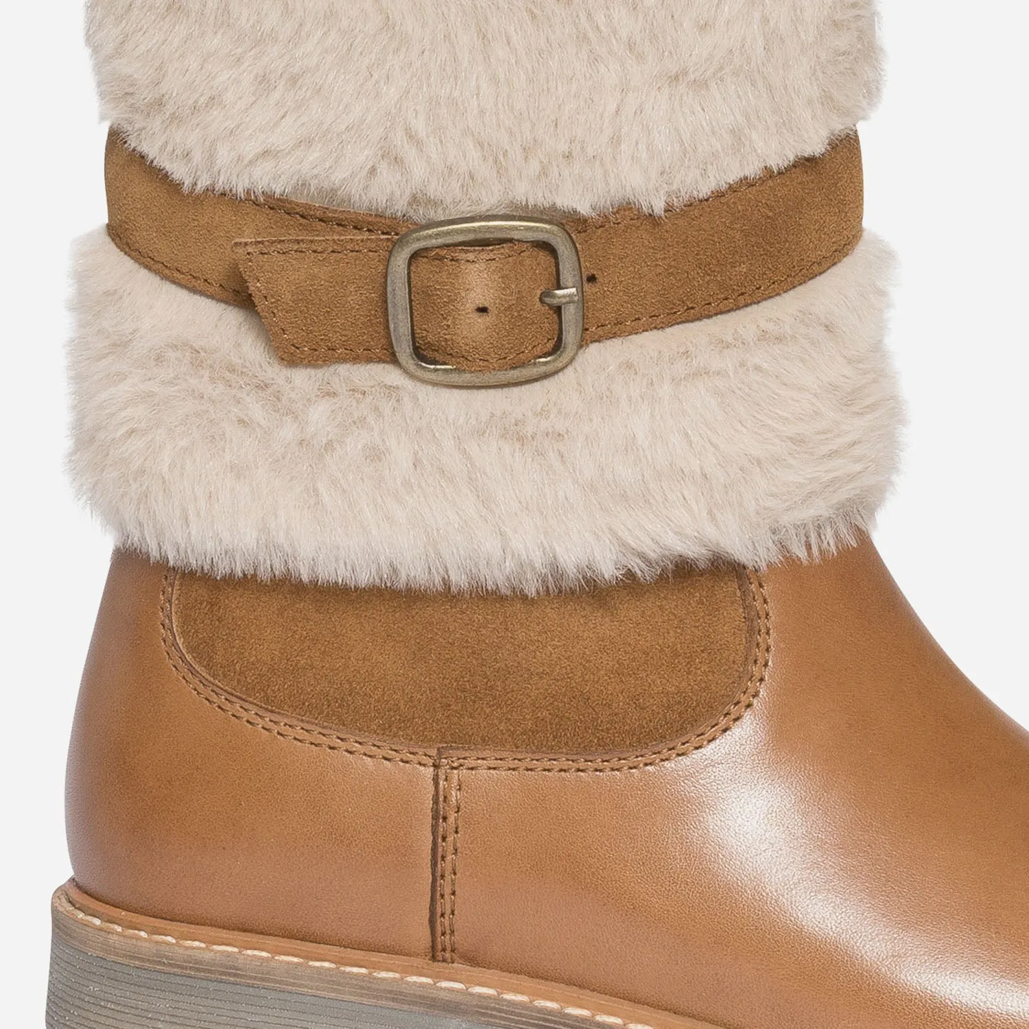 Boots camel en cuir avec empiècement amovible - Boots Enfant | ERAM