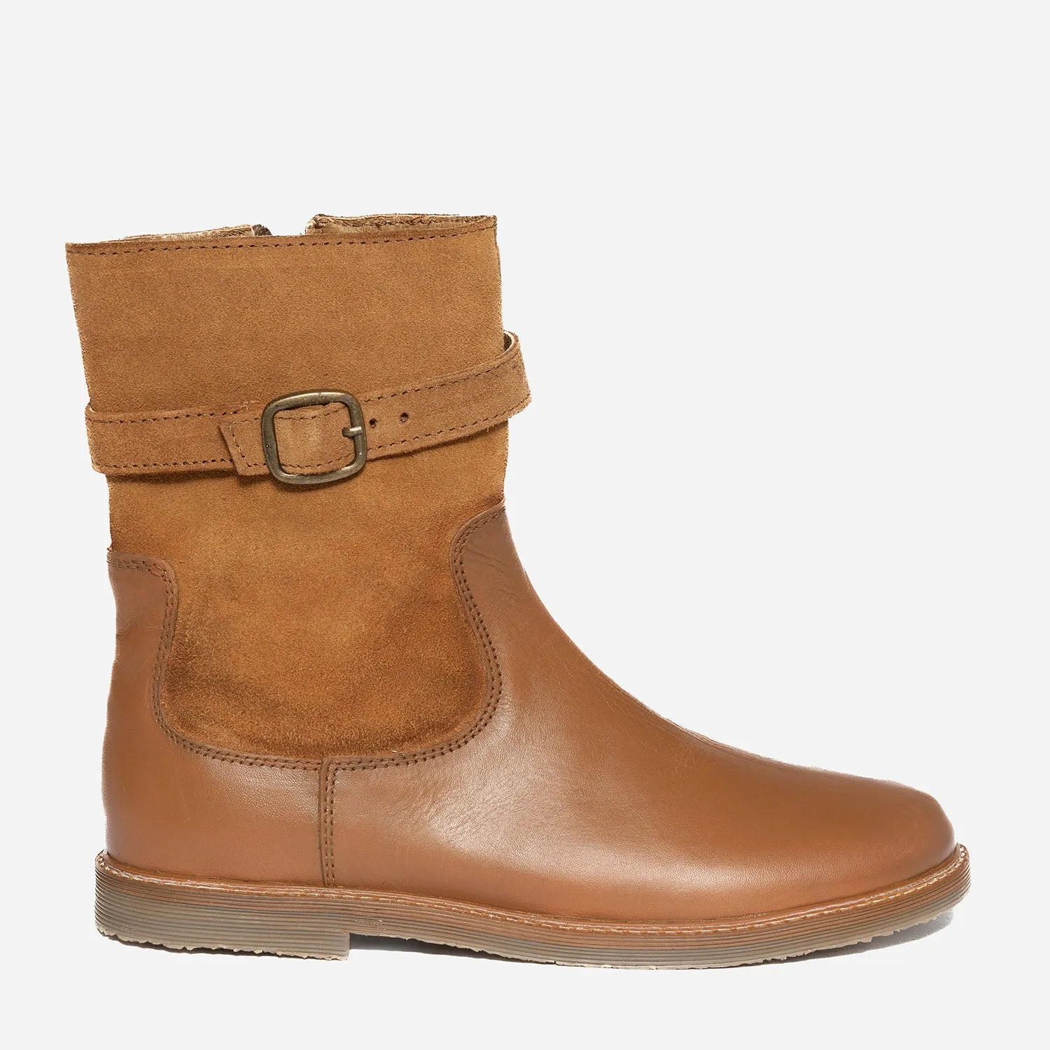 Boots camel en cuir avec empiècement amovible - Boots Enfant | ERAM