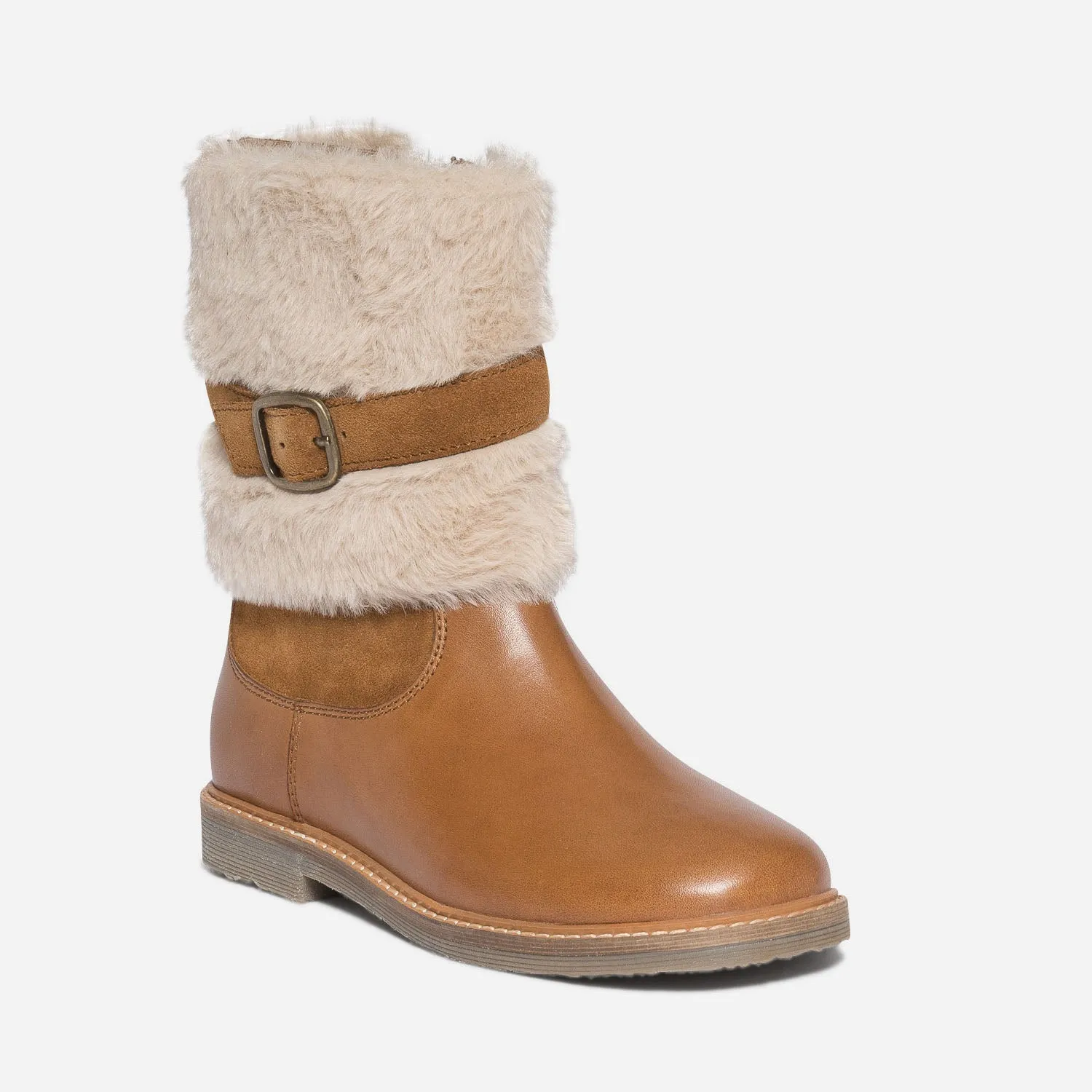 Boots camel en cuir avec empiècement amovible - Boots Enfant | ERAM