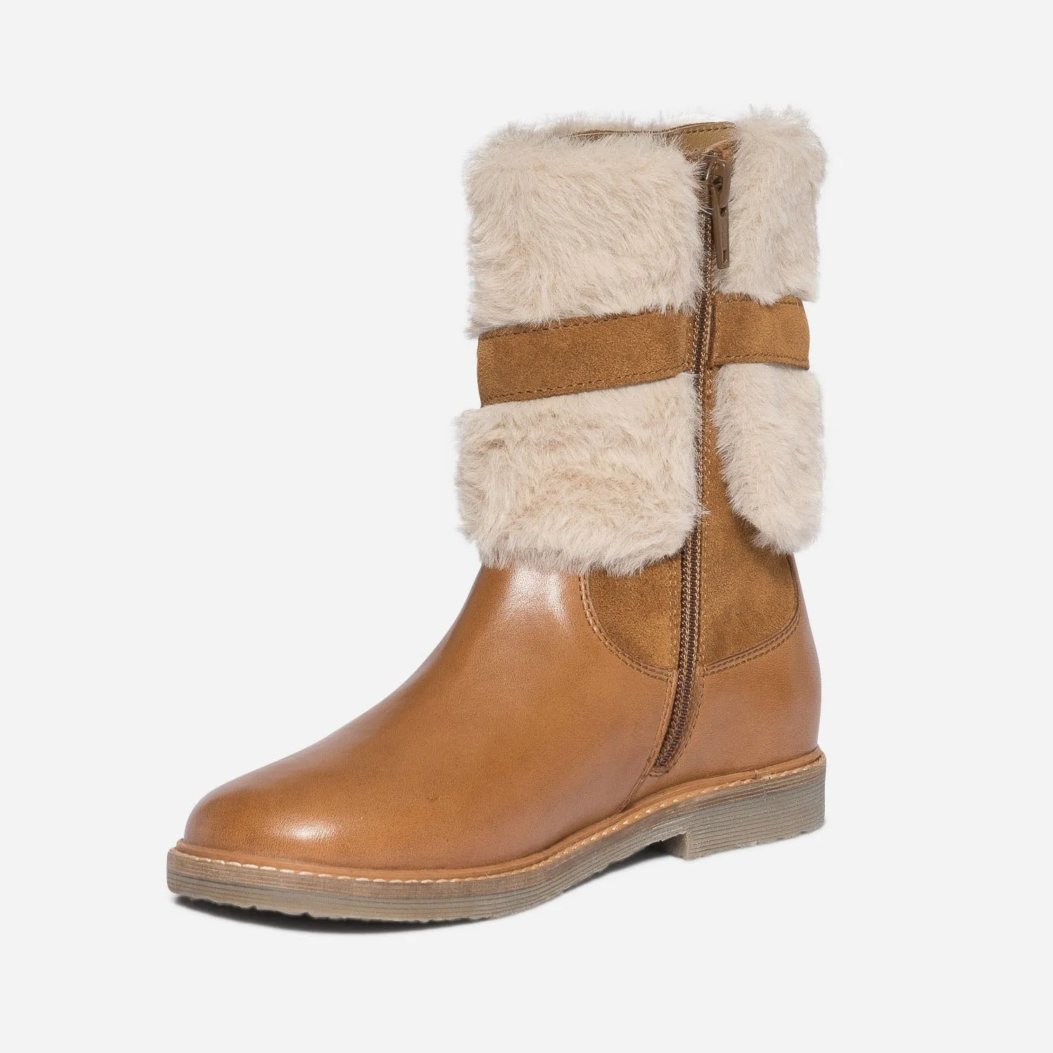 Boots camel en cuir avec empiècement amovible - Boots Enfant | ERAM