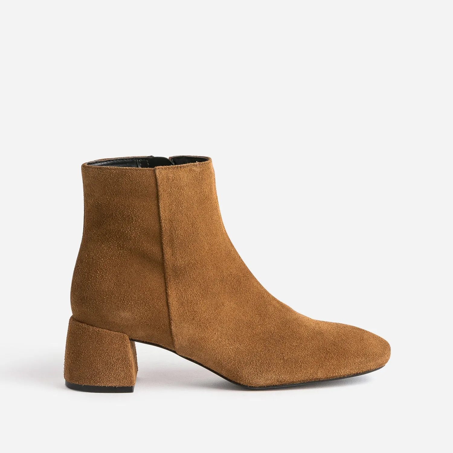 Boots camel en cuir velours à talon flare - Boots / bottines Femme | ERAM