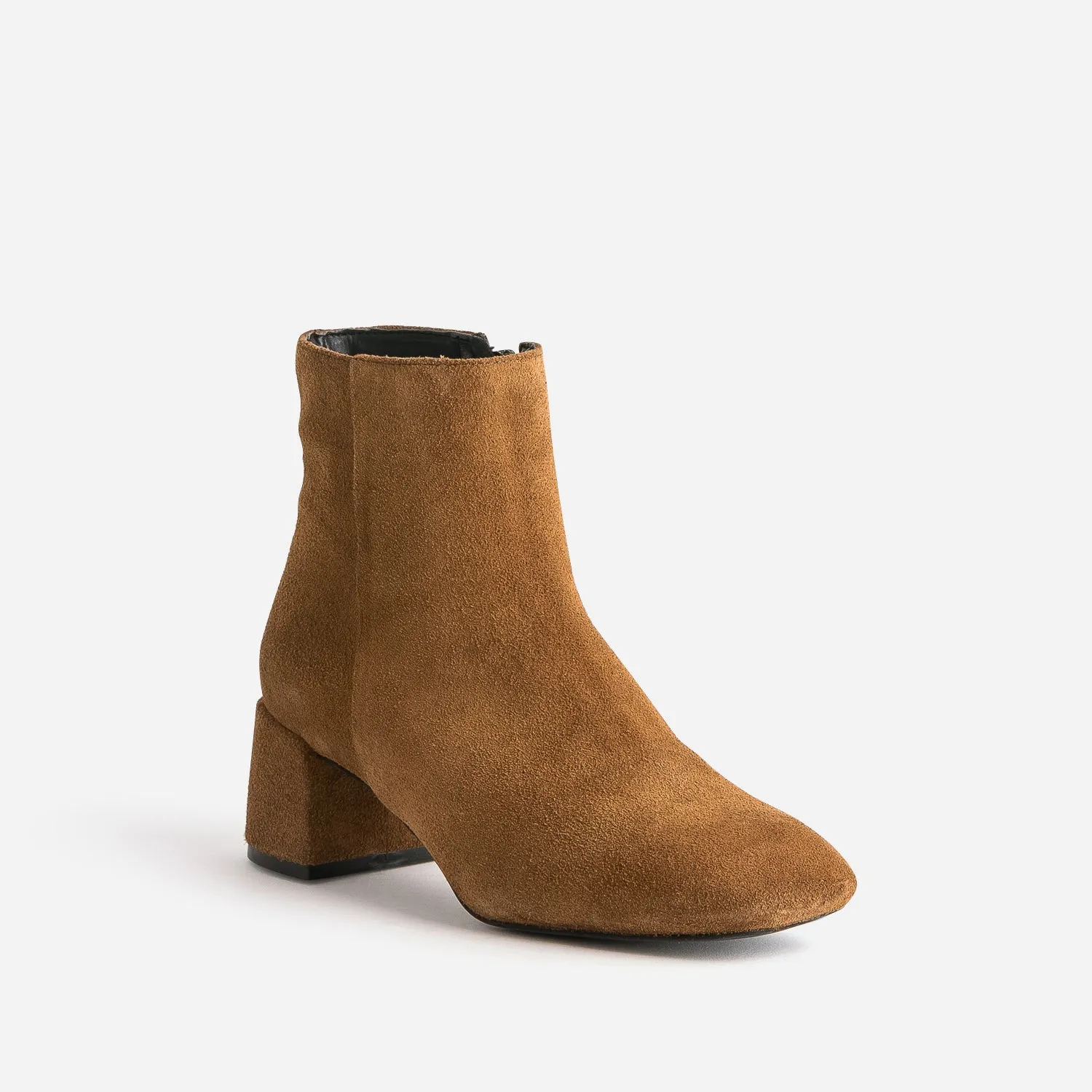 Boots camel en cuir velours à talon flare - Boots / bottines Femme | ERAM