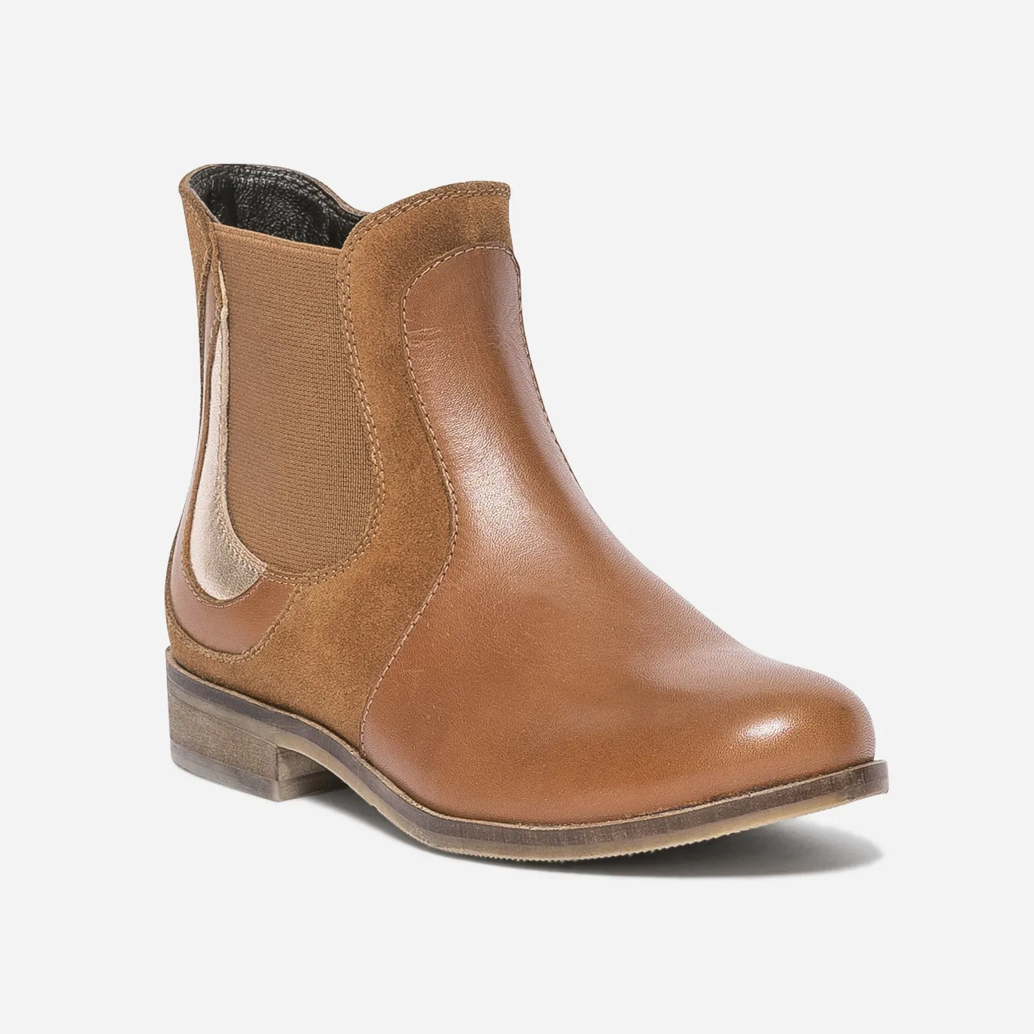 Boots camel en cuir à détails cuivrés - Boots Enfant | ERAM