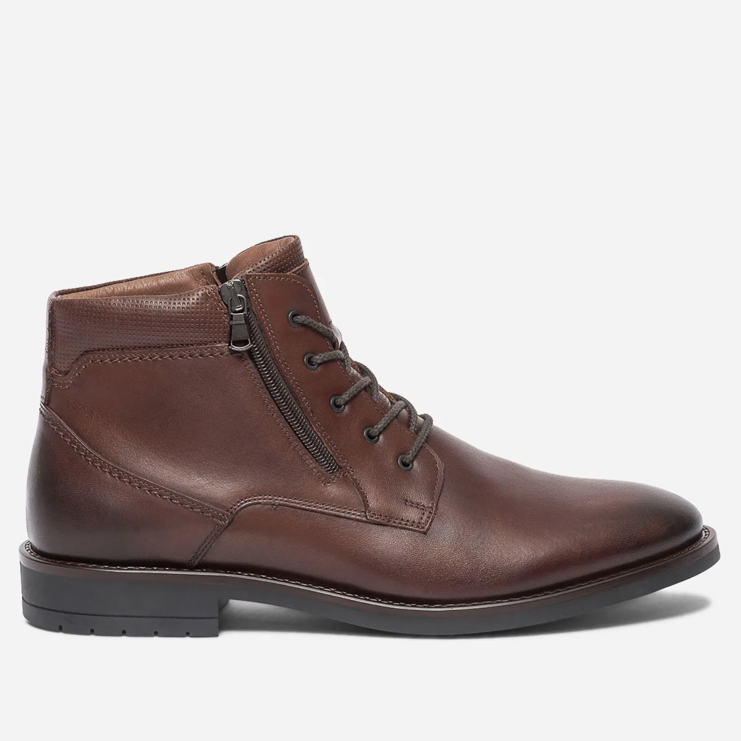 Boots cognac en cuir à lacet et zips - Boots Homme | ERAM