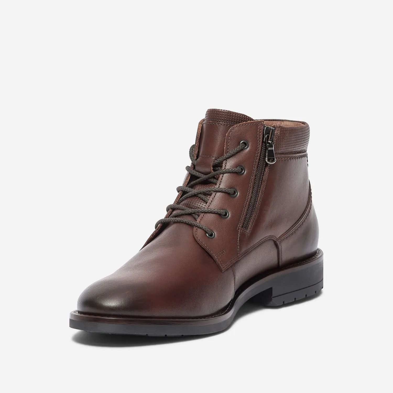 Boots cognac en cuir à lacet et zips - Boots Homme | ERAM