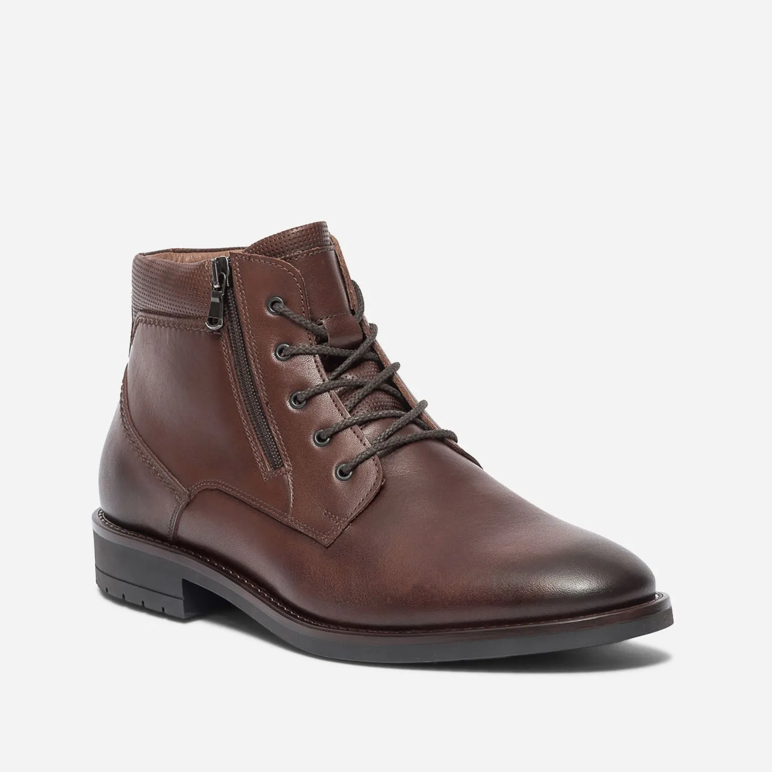 Boots cognac en cuir à lacet et zips - Boots Homme | ERAM