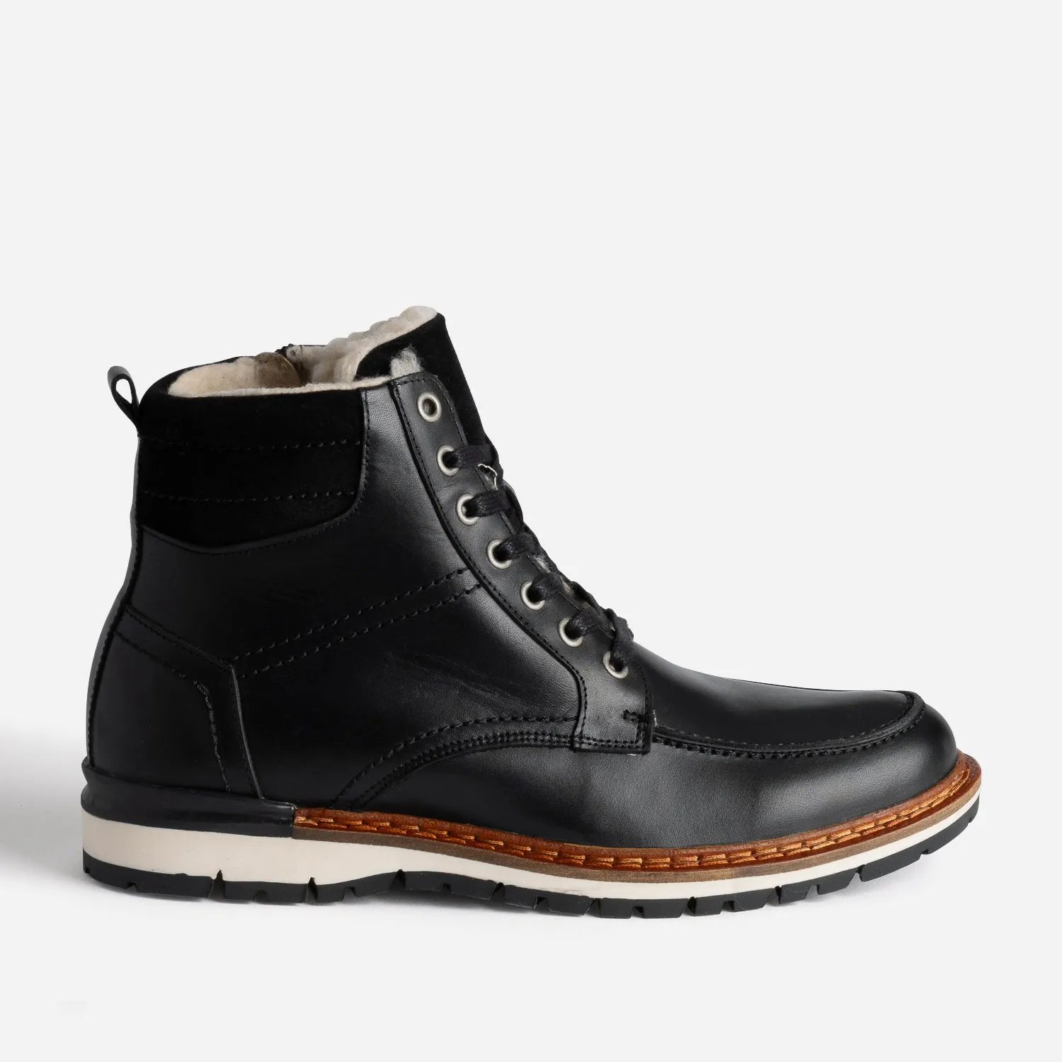 Boots cranté fourré en cuir noir - Boots Homme | ERAM