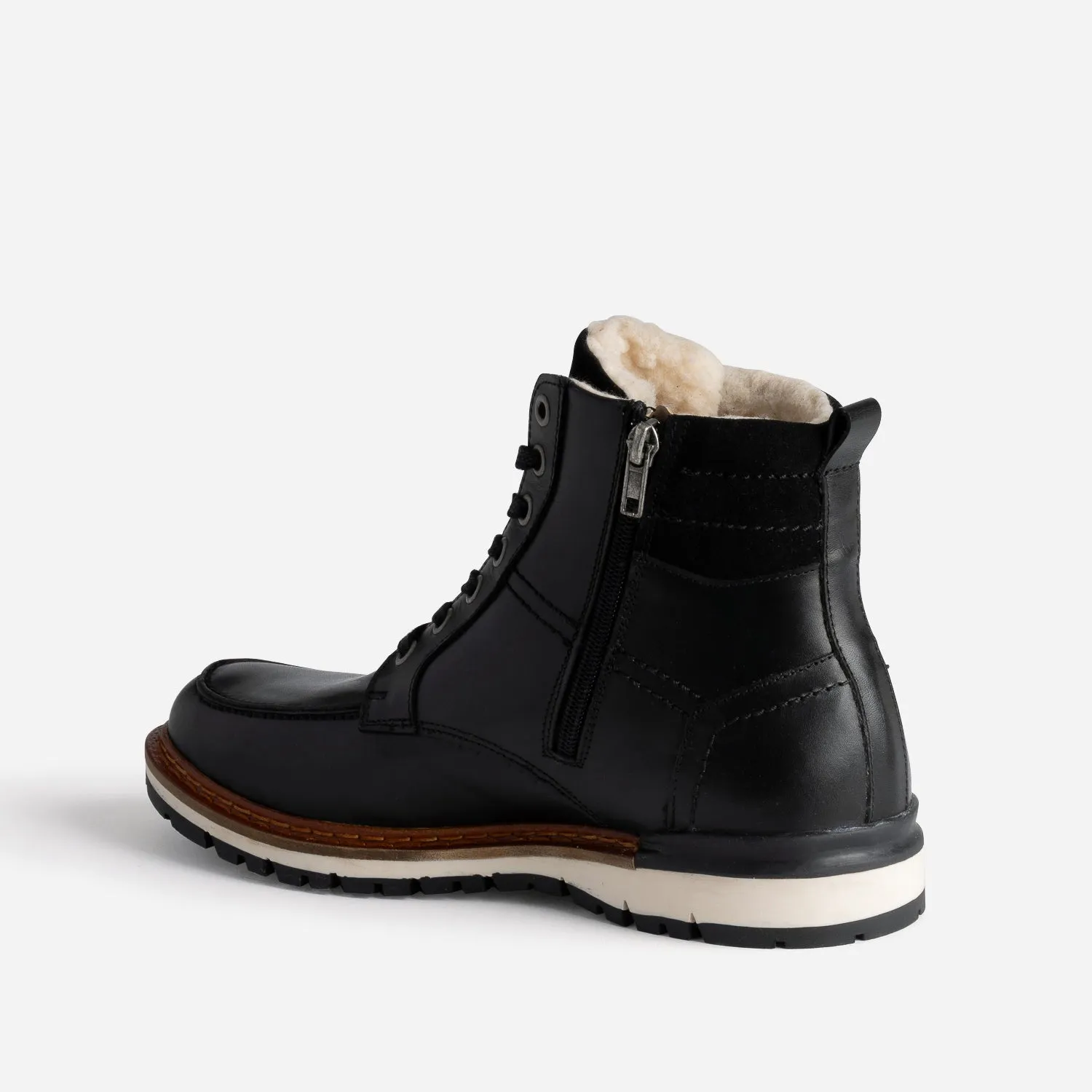 Boots cranté fourré en cuir noir - Boots Homme | ERAM