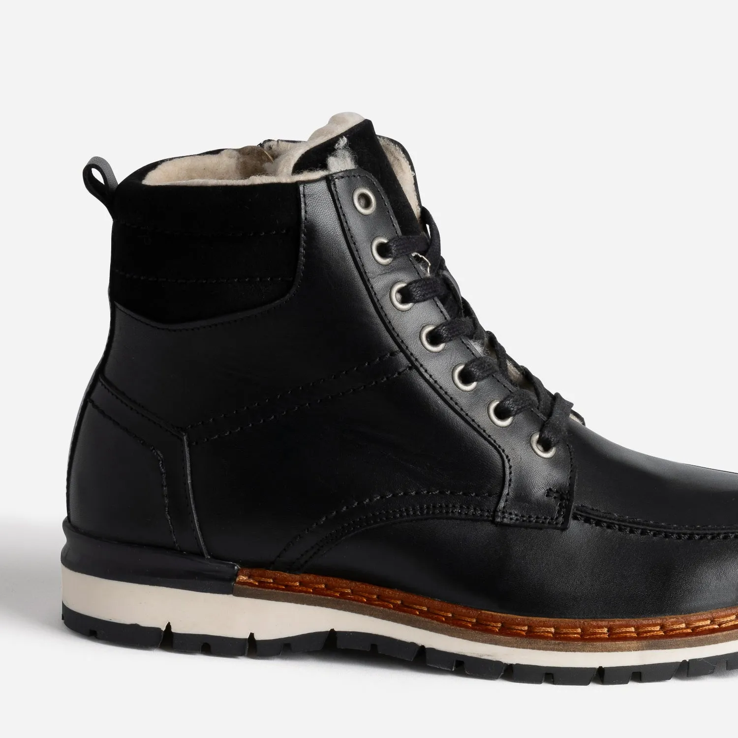 Boots cranté fourré en cuir noir - Boots Homme | ERAM