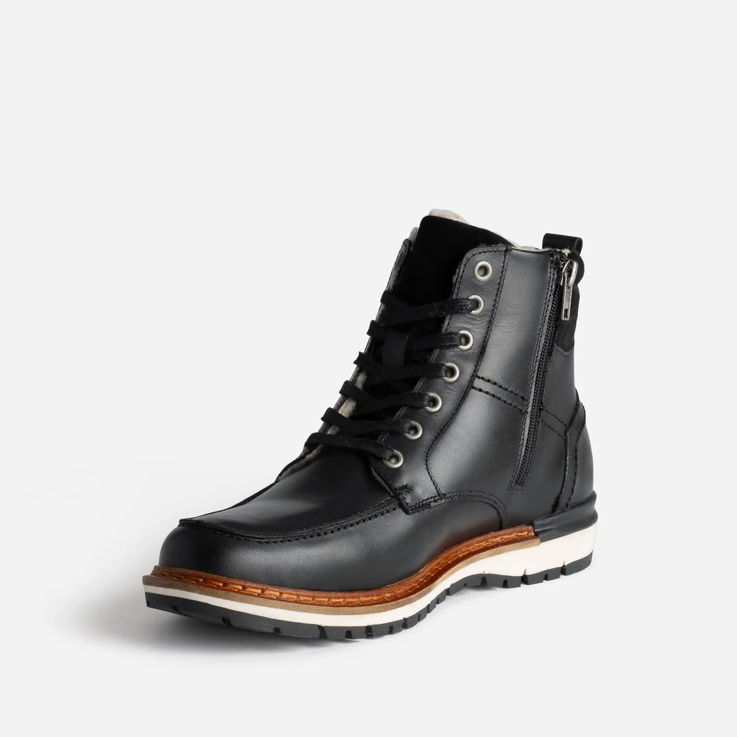 Boots cranté fourré en cuir noir - Boots Homme | ERAM