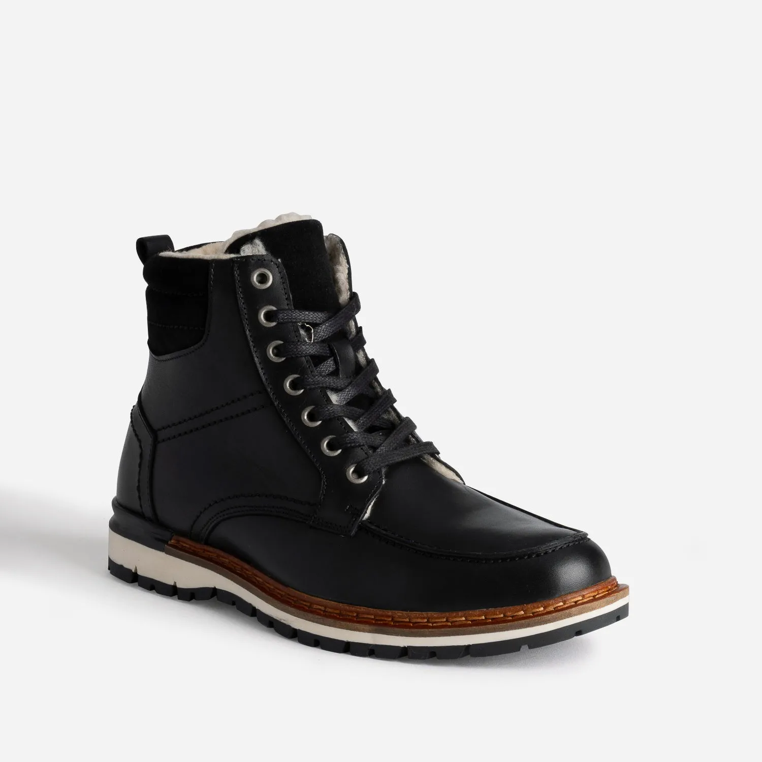 Boots cranté fourré en cuir noir - Boots Homme | ERAM