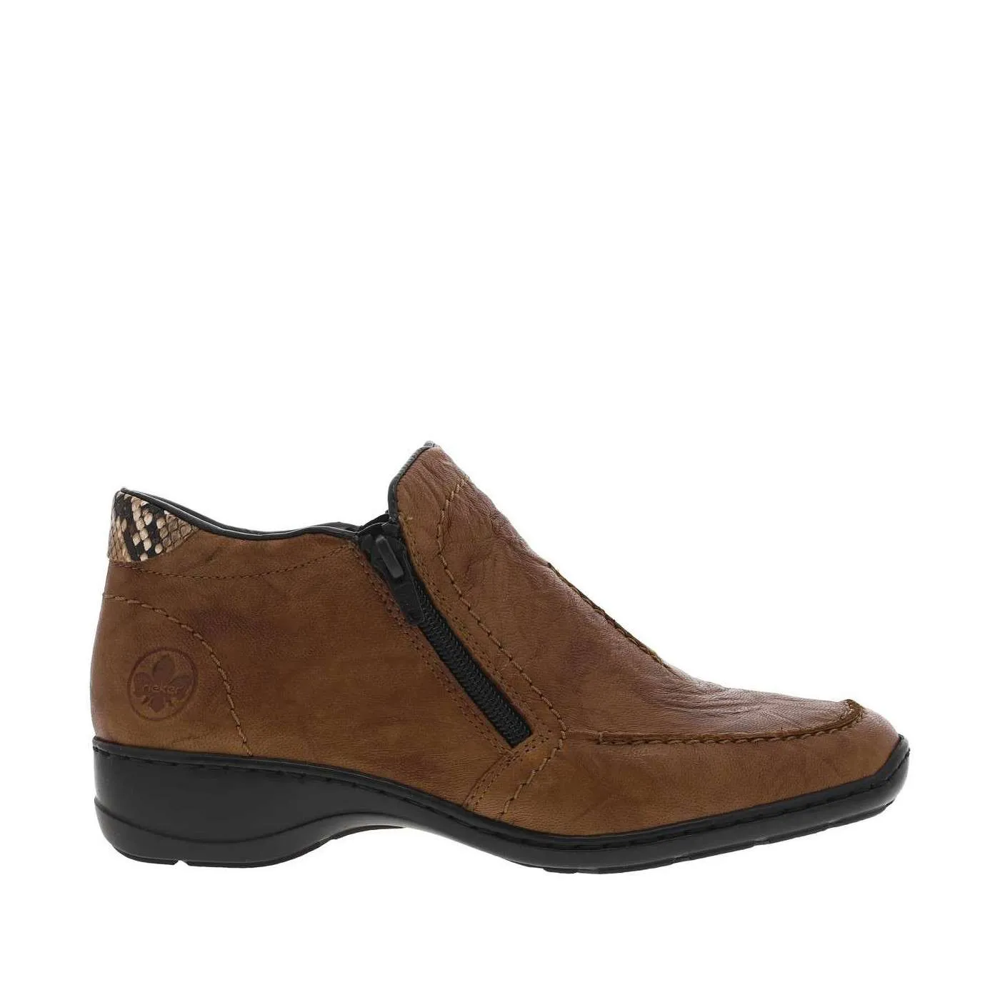 Boots en cuir froissé marron cognac à talon décroché bas et double zip