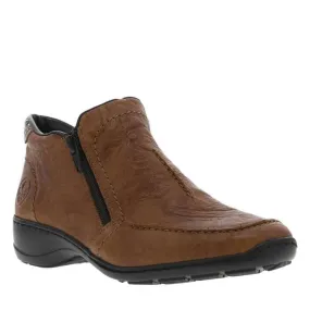 Boots en cuir froissé marron cognac à talon décroché bas et double zip