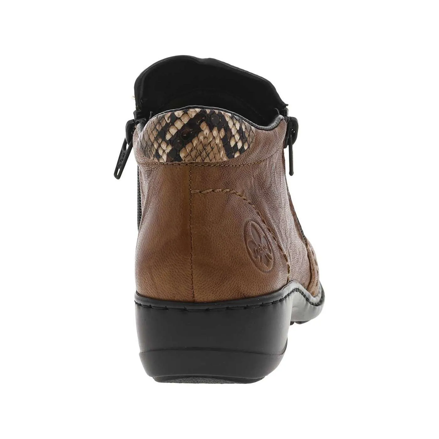 Boots en cuir froissé marron cognac à talon décroché bas et double zip