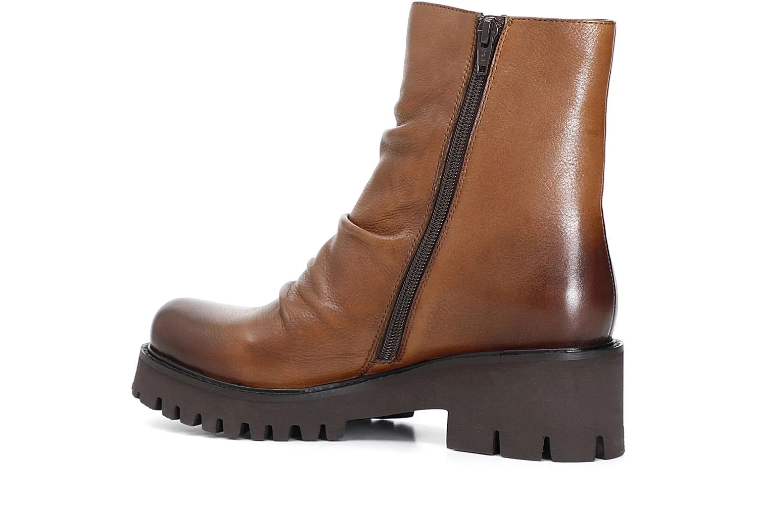 boots en cuir plissé avec fermeture éclair oblique - CafèNoir