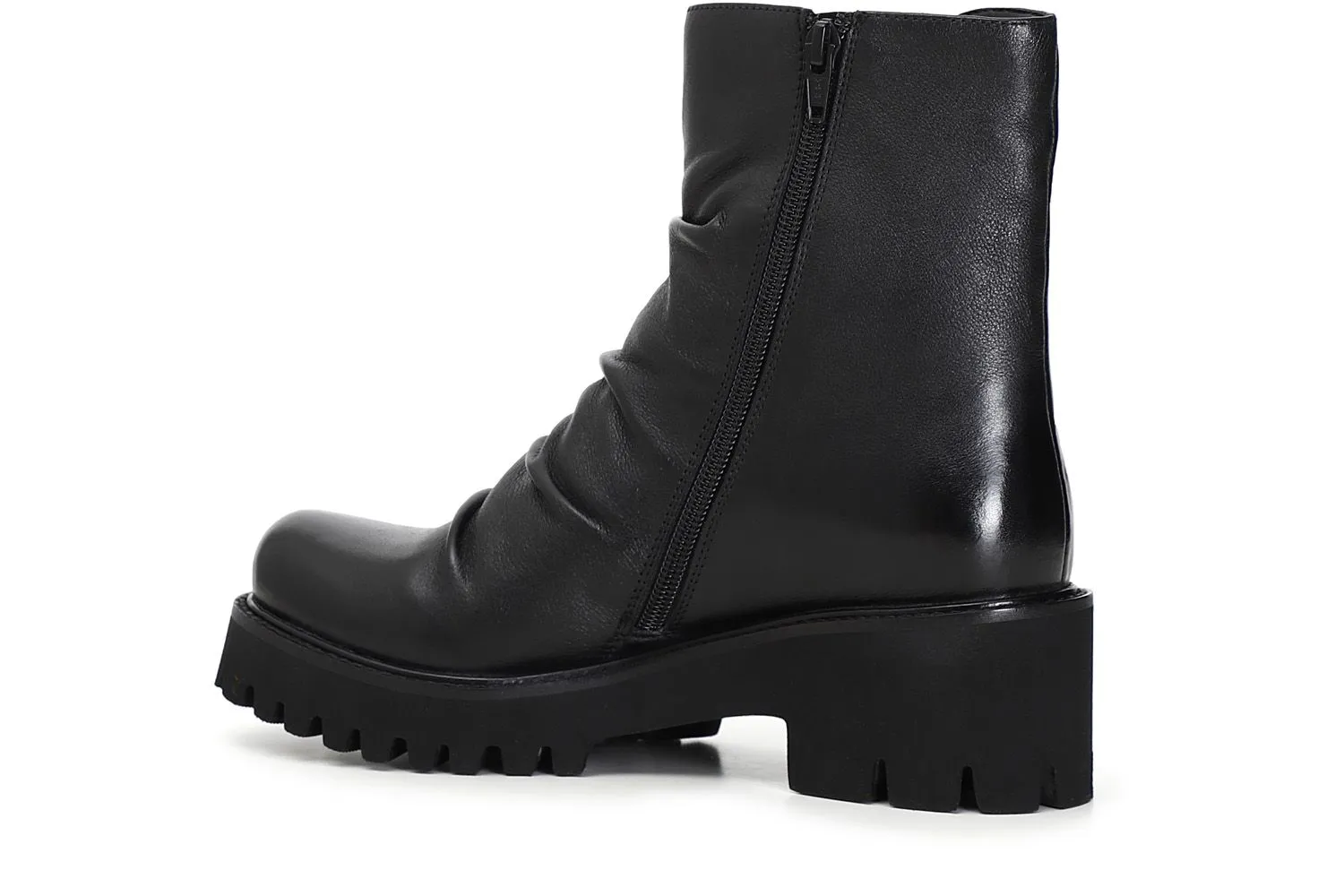 boots en cuir plissé avec fermeture éclair oblique - CafèNoir