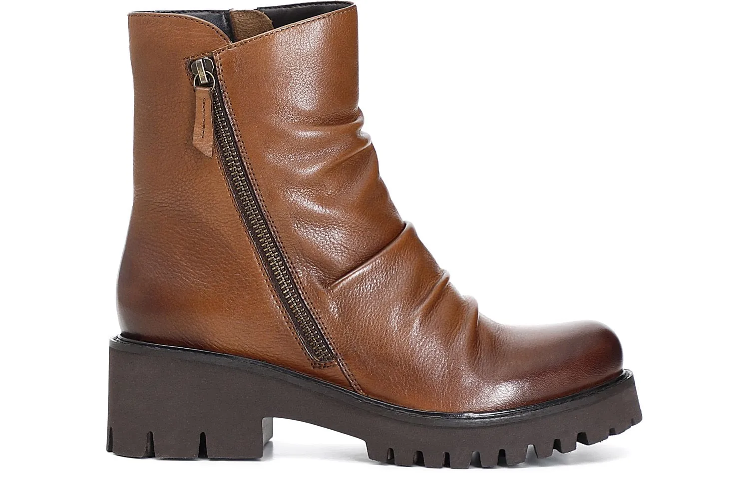 boots en cuir plissé avec fermeture éclair oblique - CafèNoir