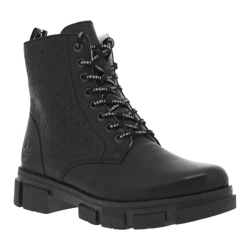 Boots simili cuir noir fourrées, à semelle épaisse, lacets fins et zip latéral