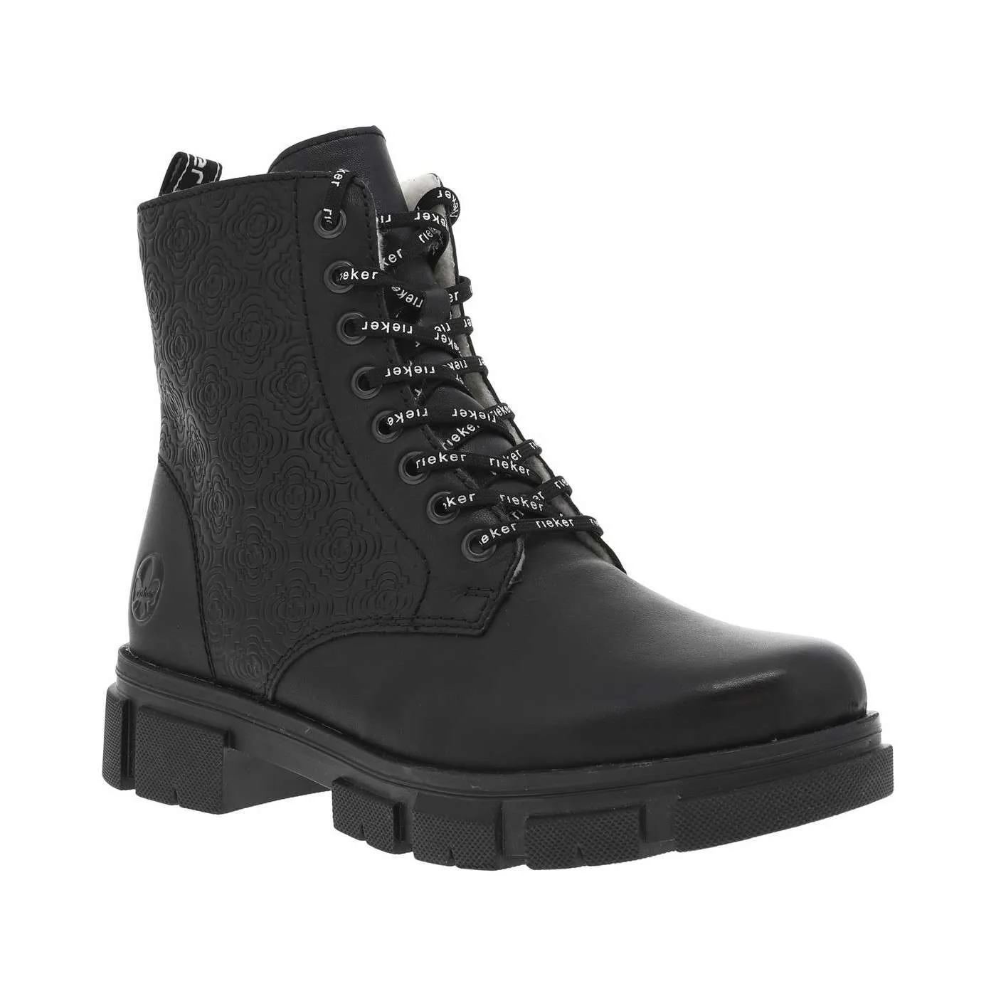 Boots simili cuir noir fourrées, à semelle épaisse, lacets fins et zip latéral