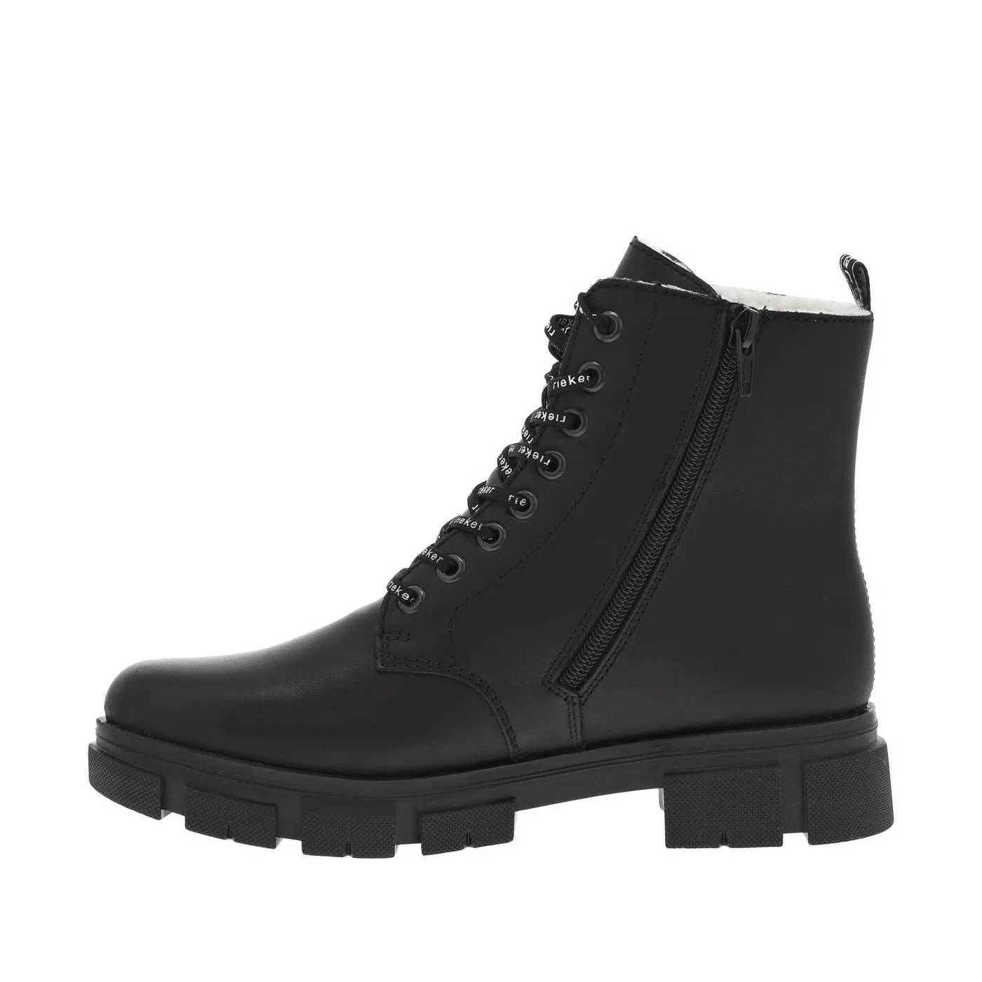 Boots simili cuir noir fourrées, à semelle épaisse, lacets fins et zip latéral