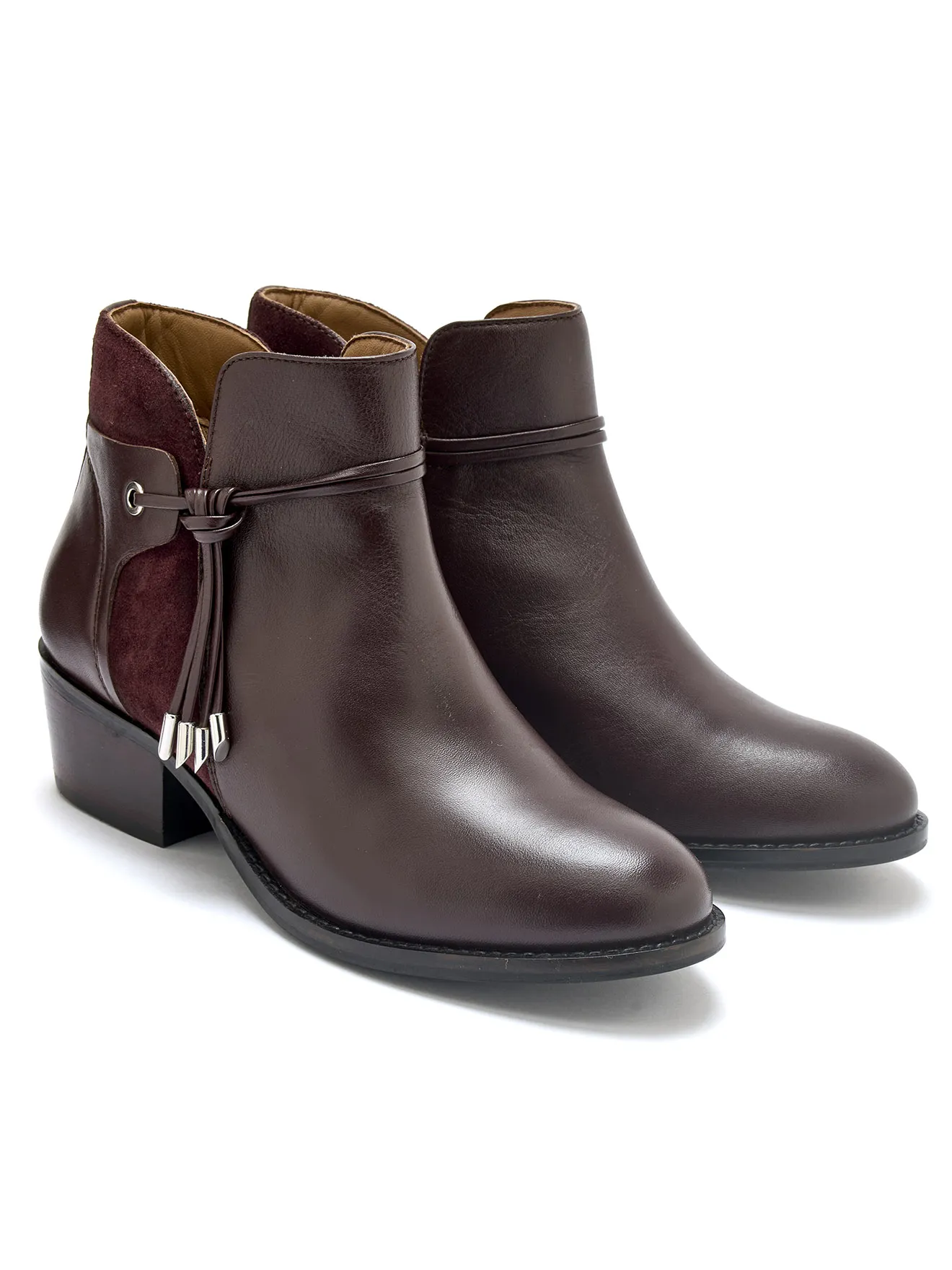 Boots zippées cuir lisse et cuir velours