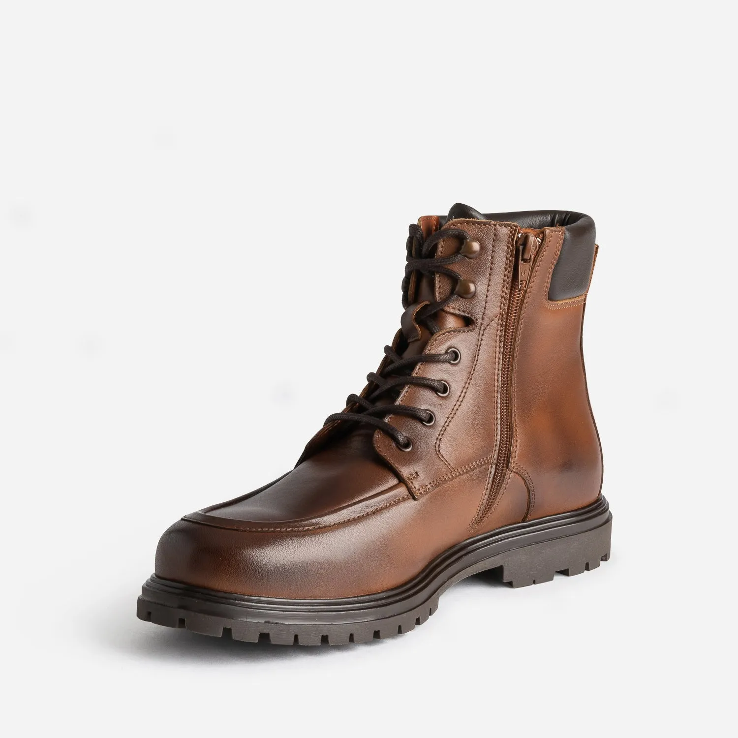 Boots à lacet cognac en cuir - Boots Homme | ERAM