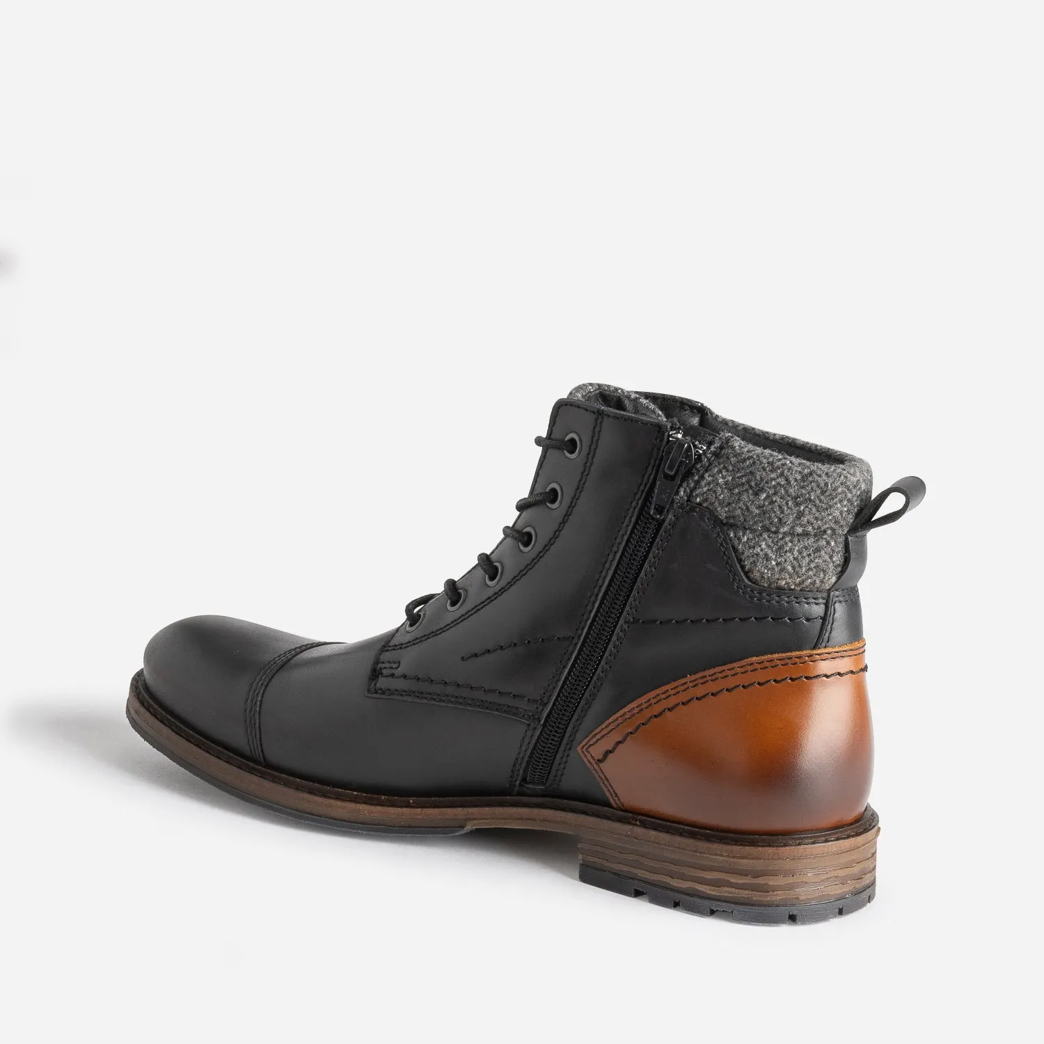 Boots à lacet noir et cognac en cuir - Boots Homme | ERAM