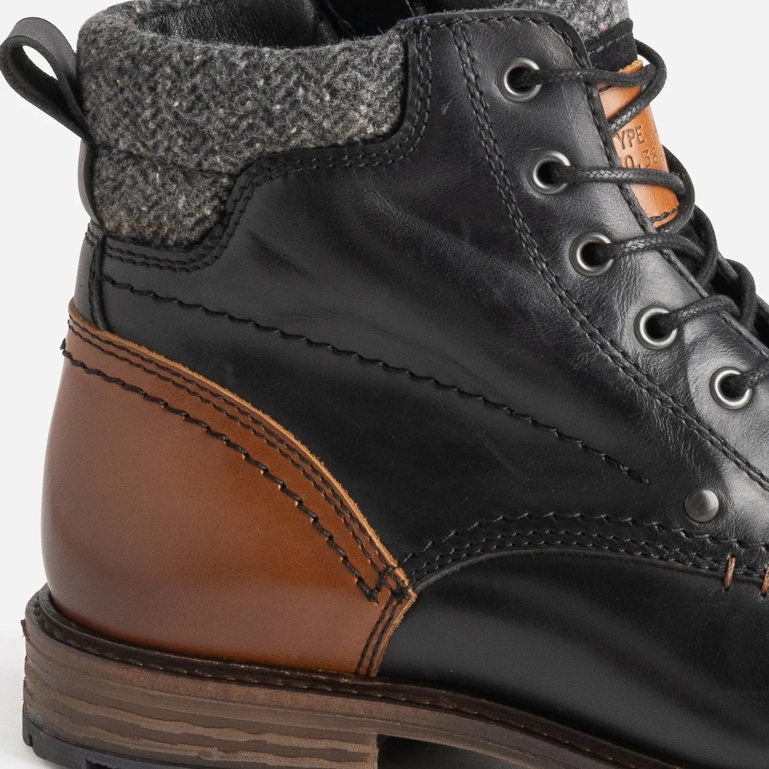 Boots à lacet noir et cognac en cuir - Boots Homme | ERAM