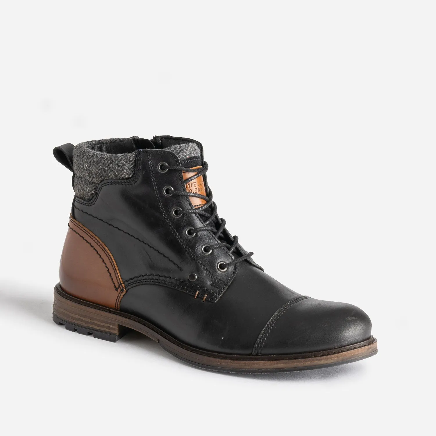 Boots à lacet noir et cognac en cuir - Boots Homme | ERAM