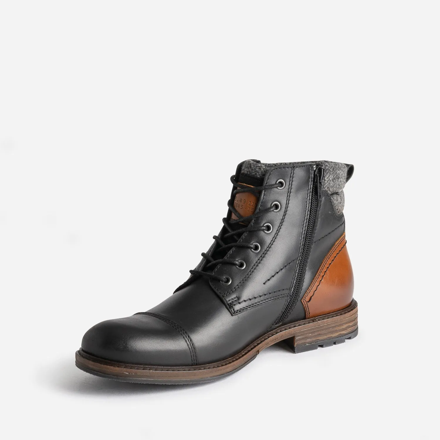 Boots à lacet noir et cognac en cuir - Boots Homme | ERAM