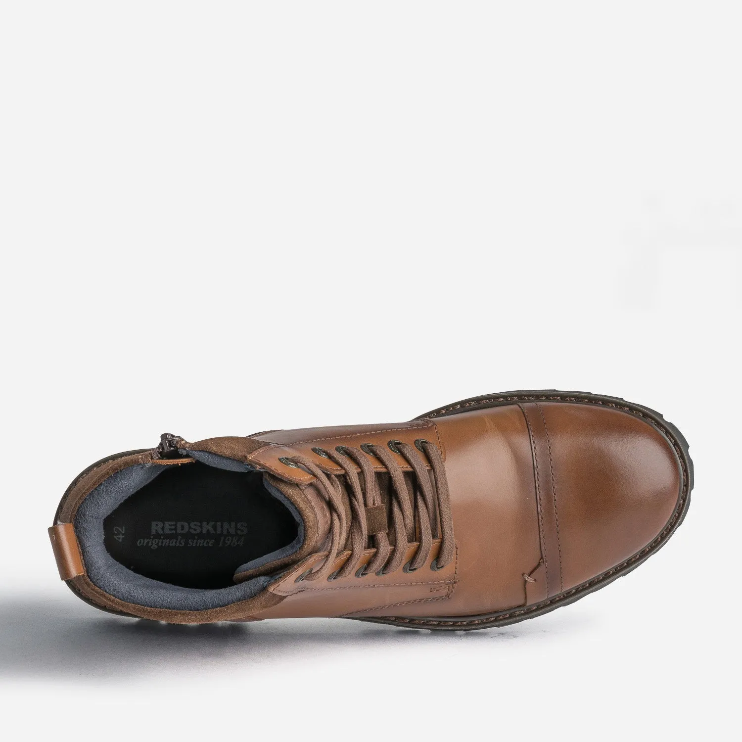 Boots à lacet REDSKINS cognac en cuir - Boots Homme | ERAM