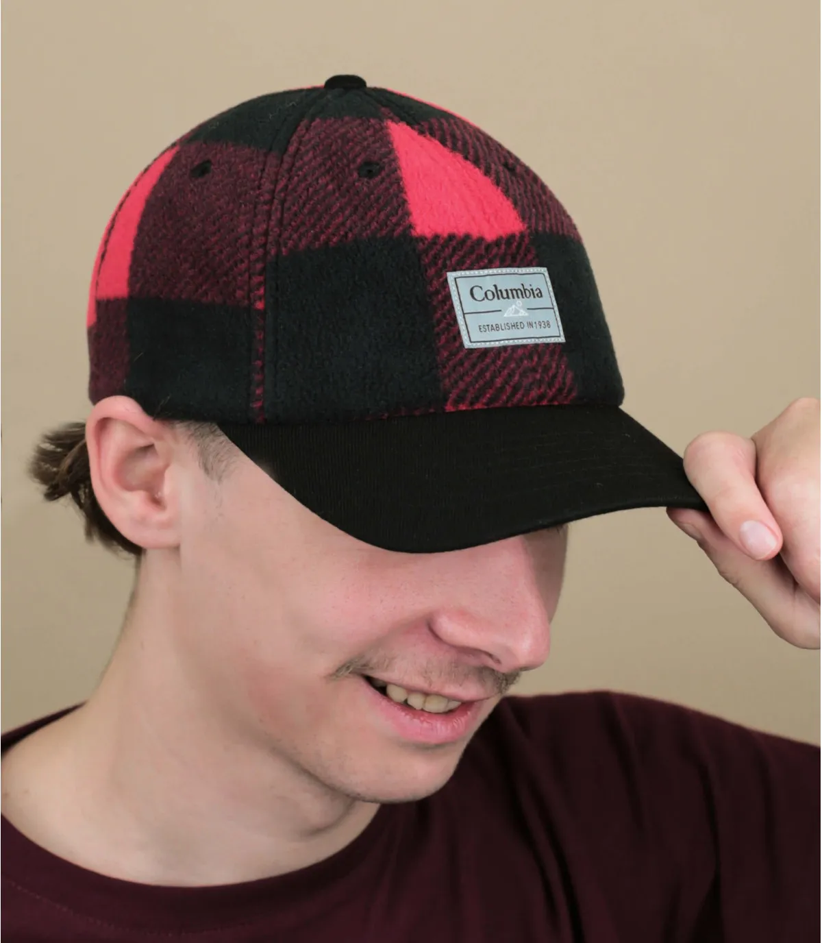 casquette curve rouge carreaux - CSC II Fleece black mountain red check Columbia : Headict