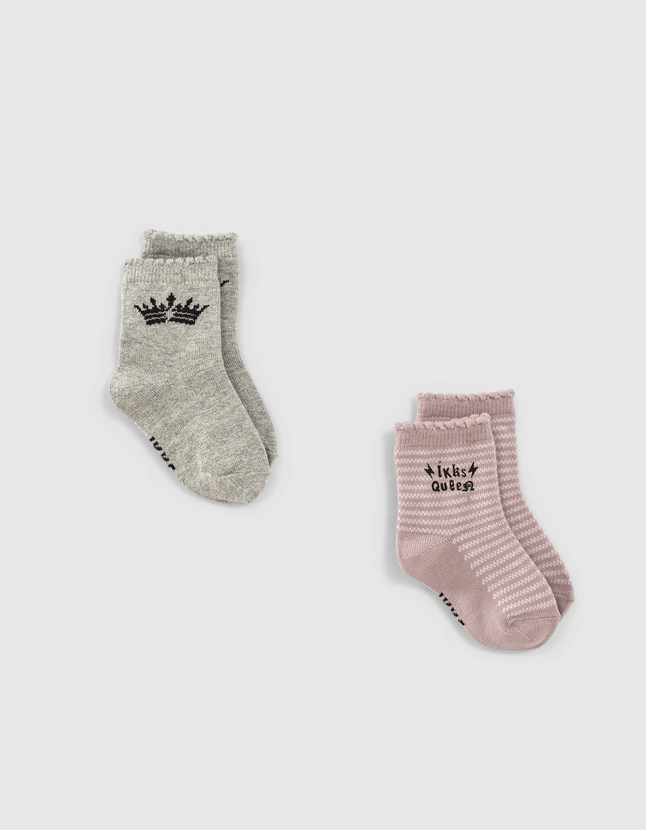 Chaussettes argent et rose poudré rayé bébé fille