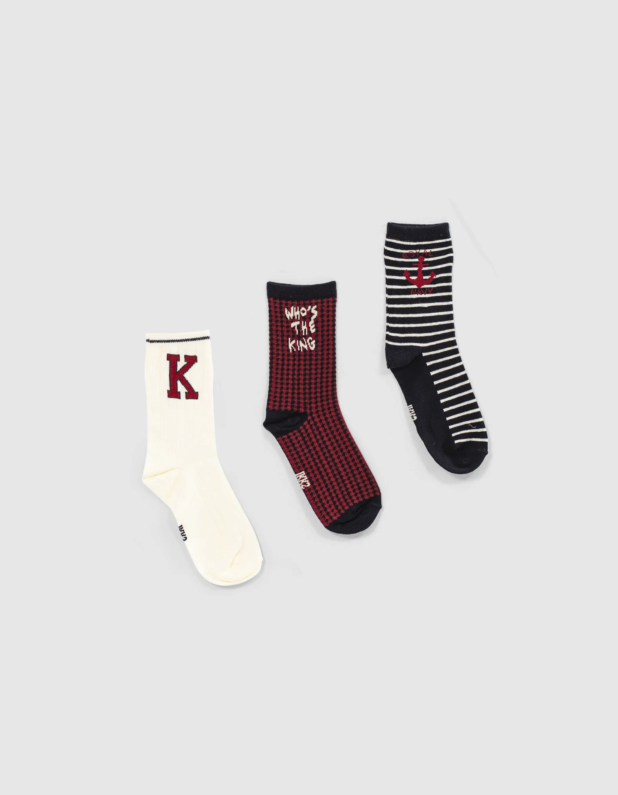 Chaussettes navy foncé, écrues et rouges garçon