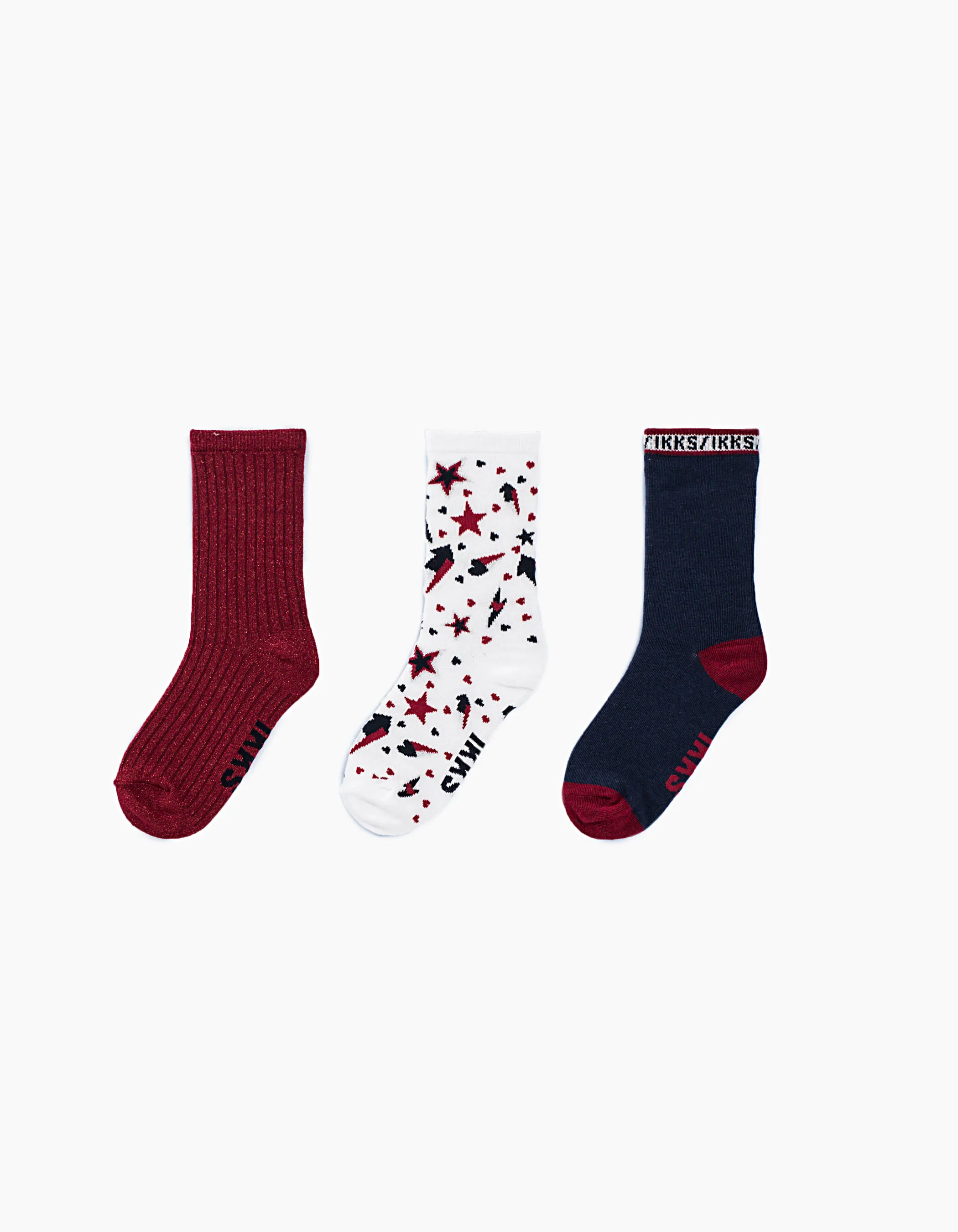 Chaussettes navy, rouge et blanc à éclairs fille