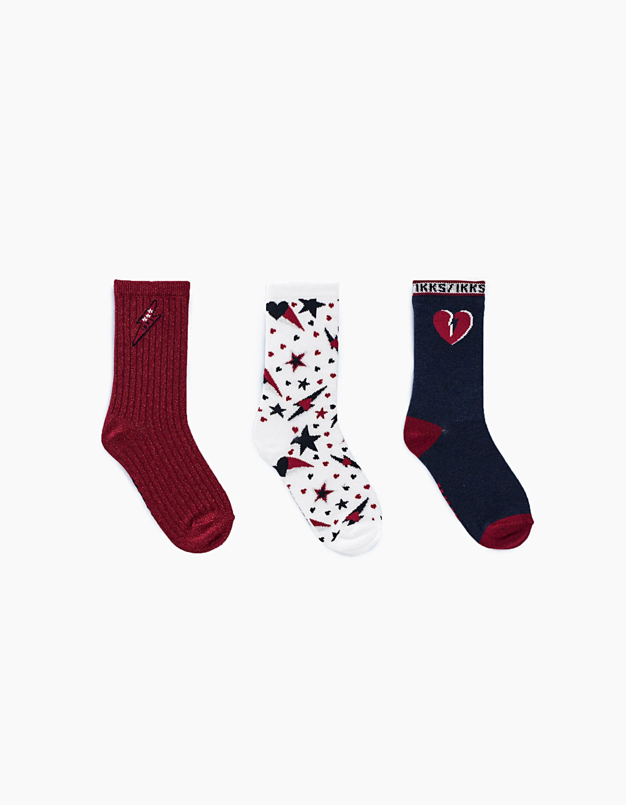 Chaussettes navy, rouge et blanc à éclairs fille