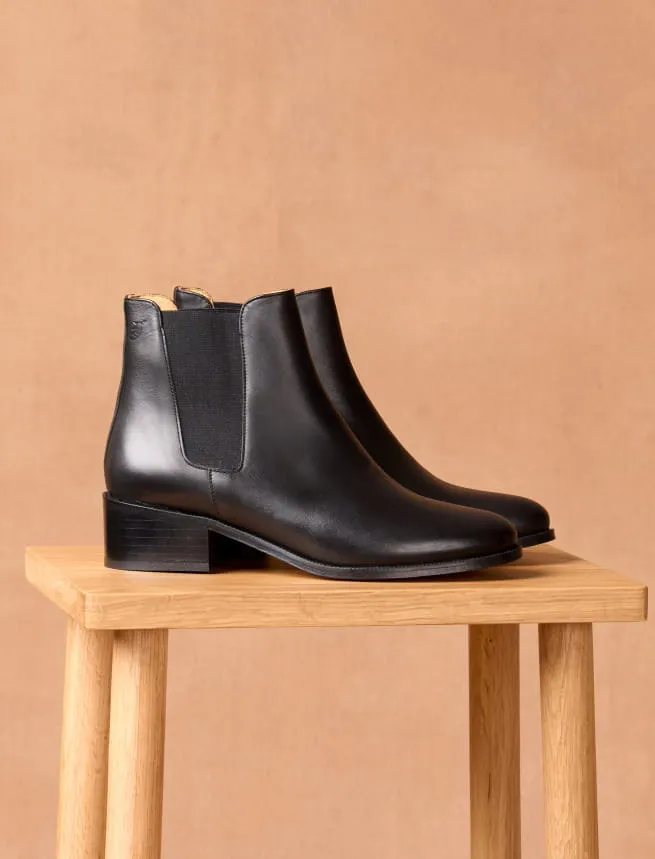 Chelsea Boots en  Cuir Lisse Noir à Talon pour Femme modèle Amy