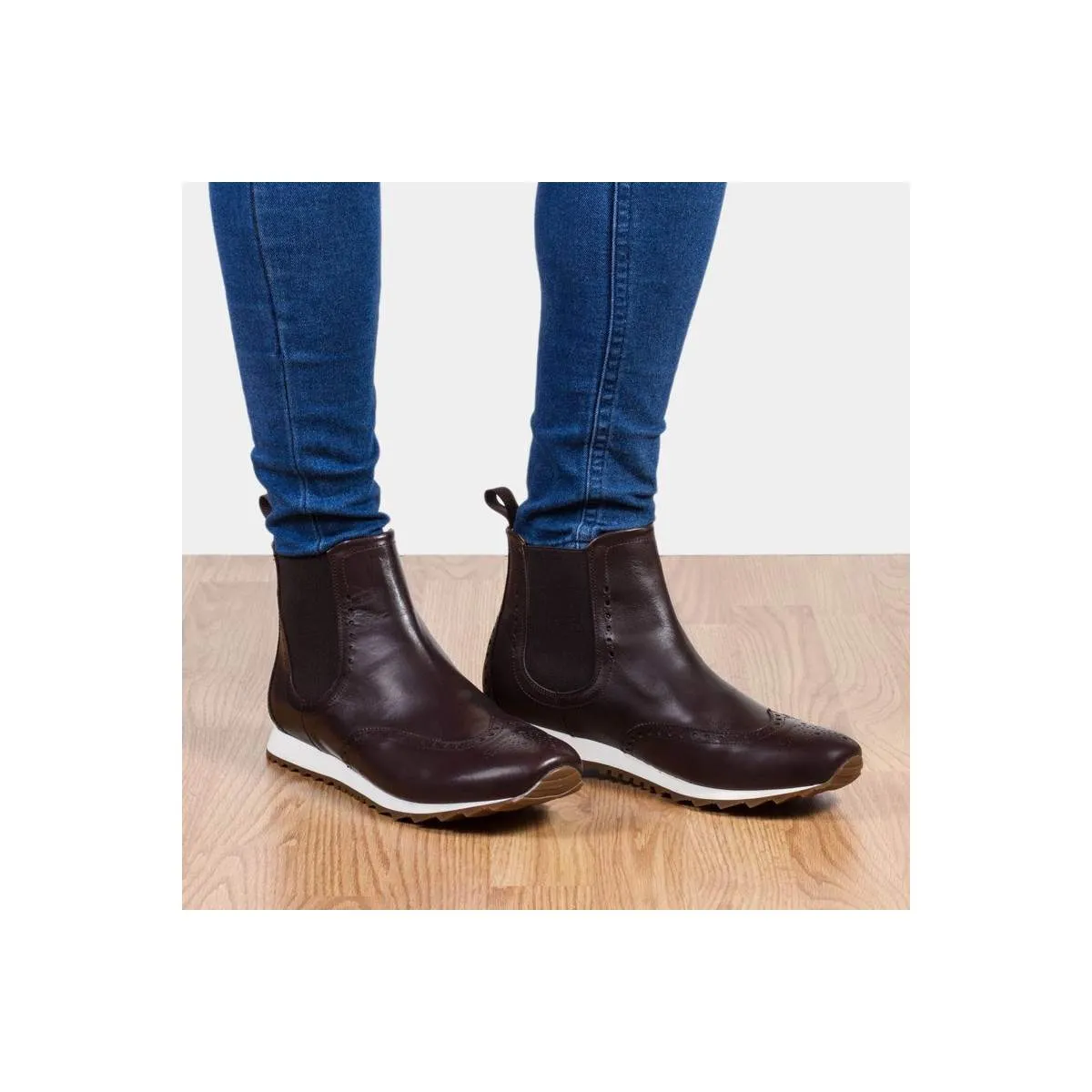 Chelsea boots homme en cuir patiné à bout golf fleuri - Marron