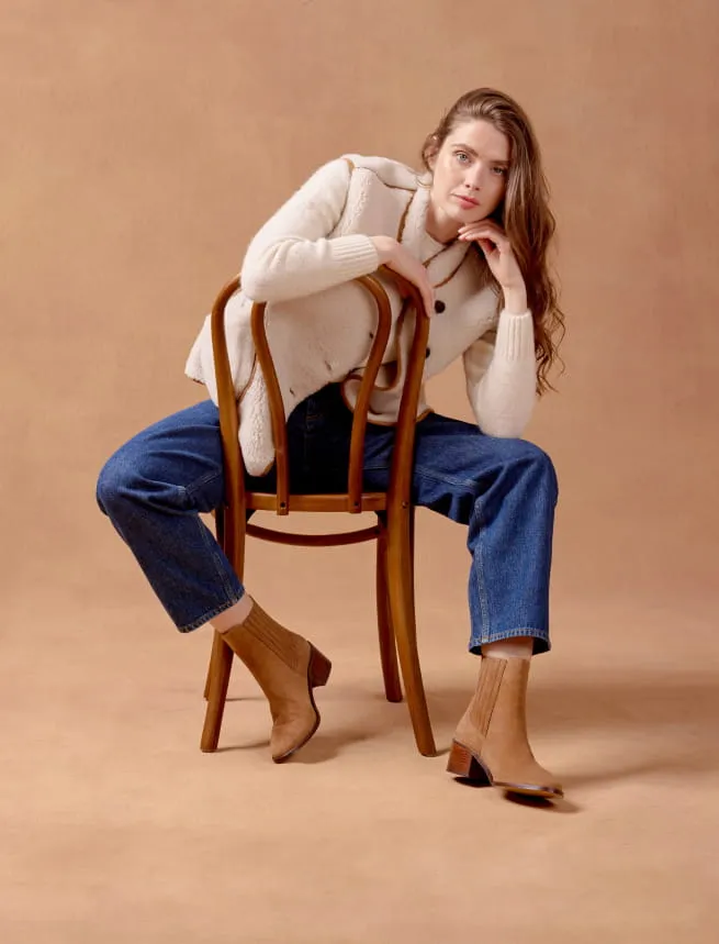 Chelsea Boots pour Femme en Cuir Châtain Velours - Modèle Lisa