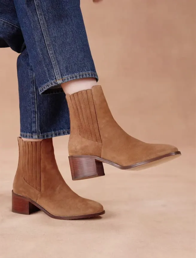 Chelsea Boots pour Femme en Cuir Châtain Velours - Modèle Lisa