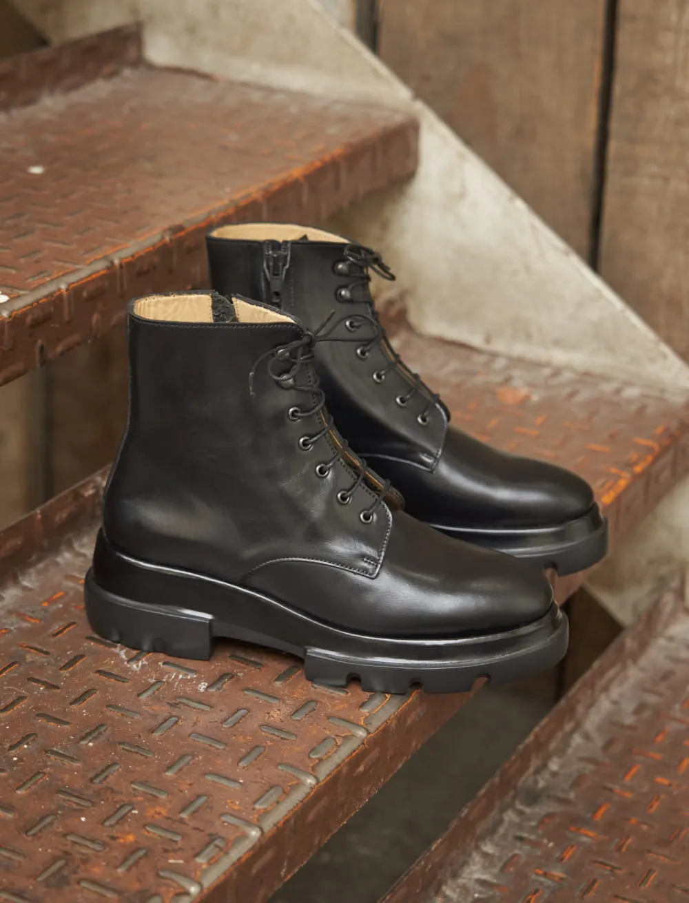 Combat boots femme Cuir Noir: La Femme sensible la Boots à Semelle Compensée