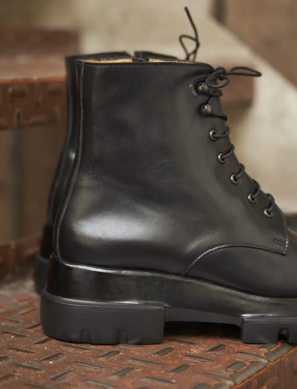 Combat boots femme Cuir Noir: La Femme sensible la Boots à Semelle Compensée