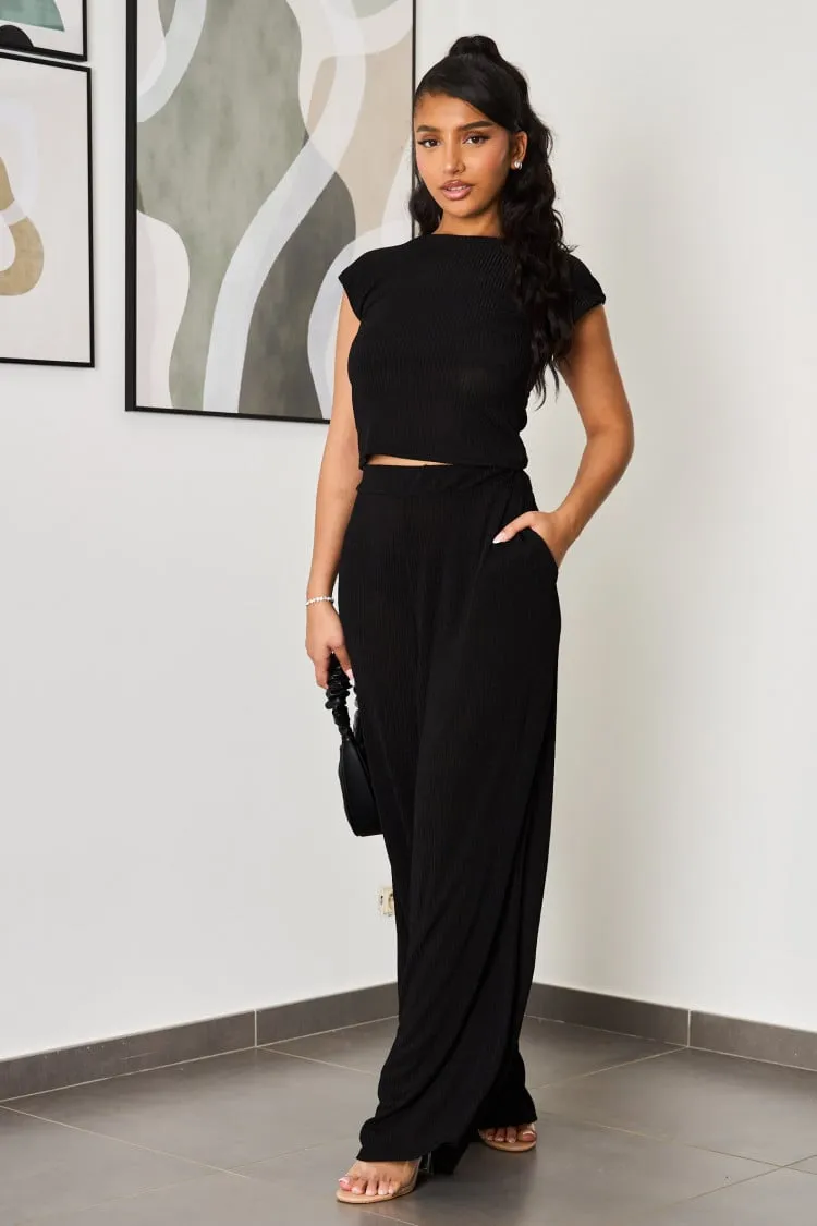 Ensemble 2 pièces top + pantalon côtelé noir