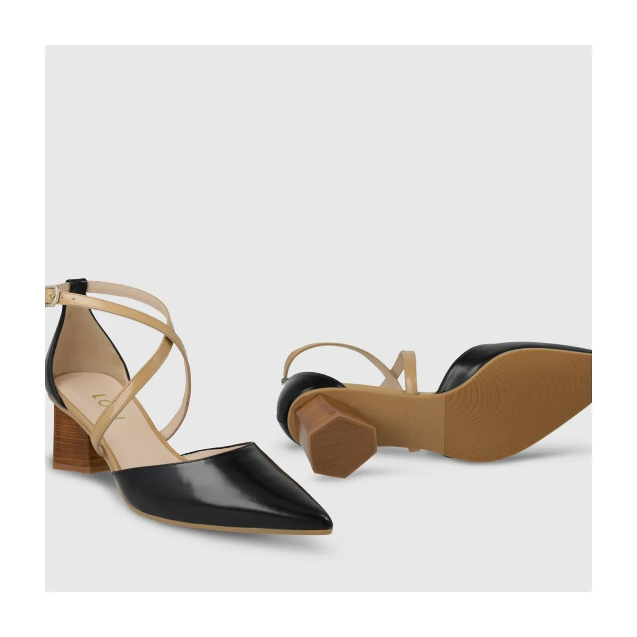 Escarpin pour femme en cuir noir et camel. I LODI Chaussures pour femme online.