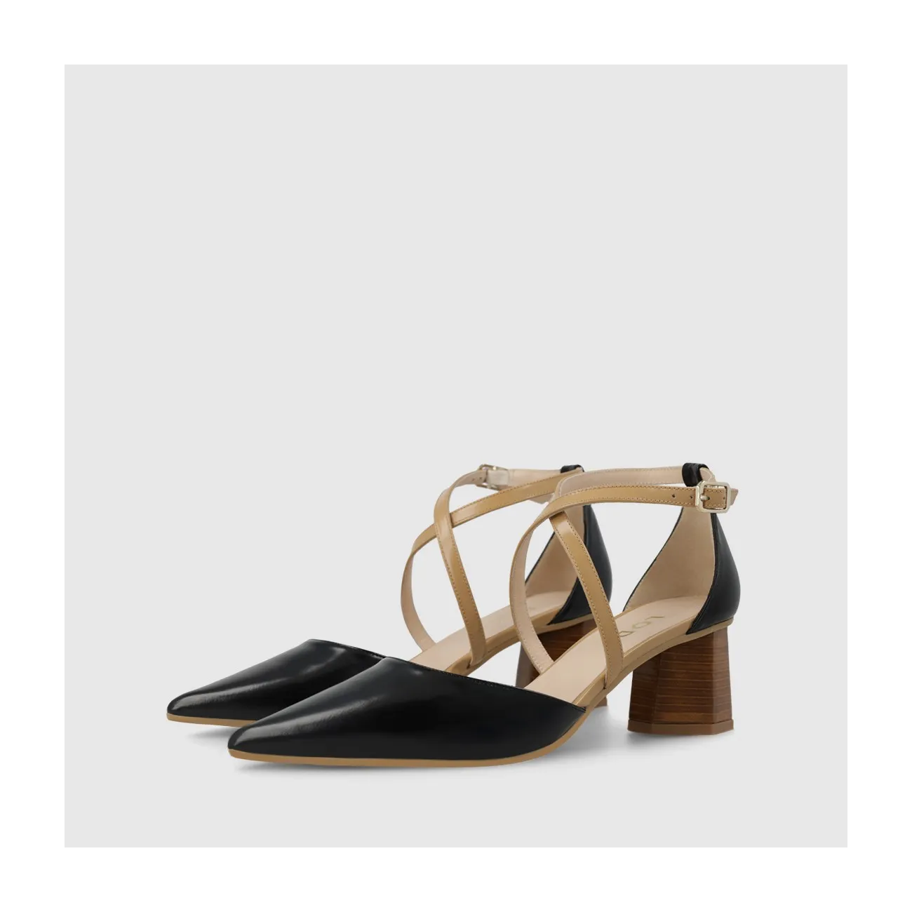 Escarpin pour femme en cuir noir et camel. I LODI Chaussures pour femme online.