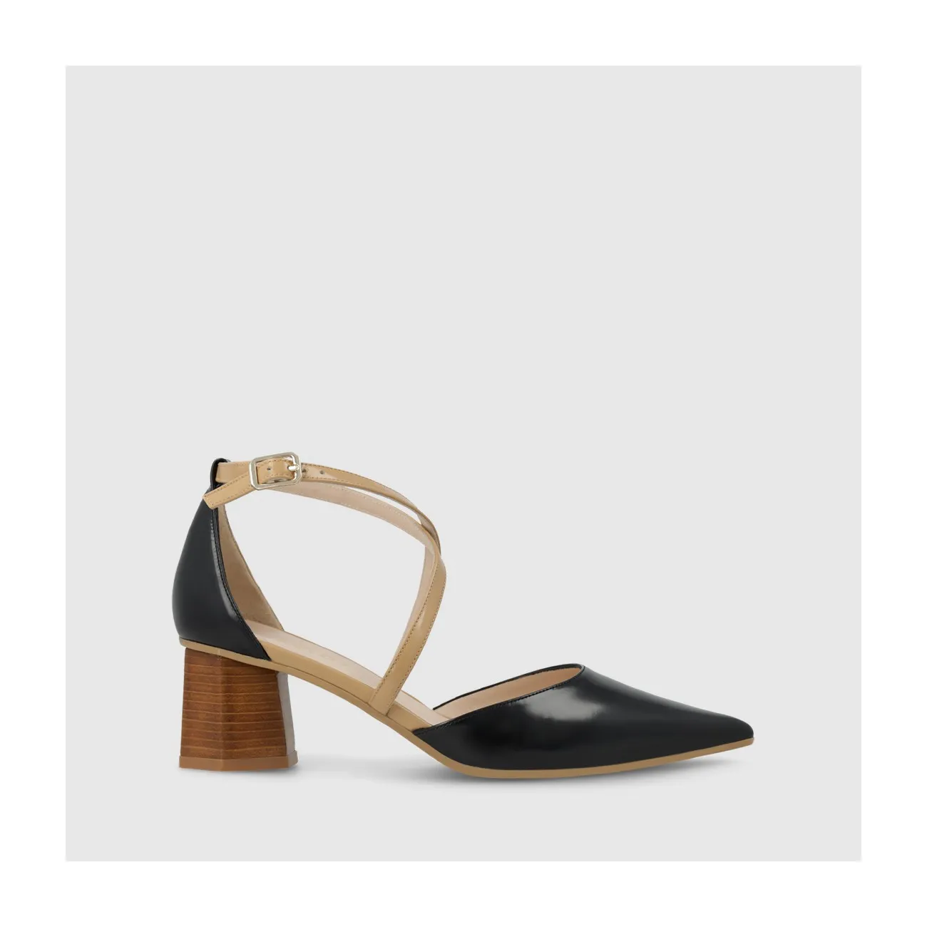 Escarpin pour femme en cuir noir et camel. I LODI Chaussures pour femme online.